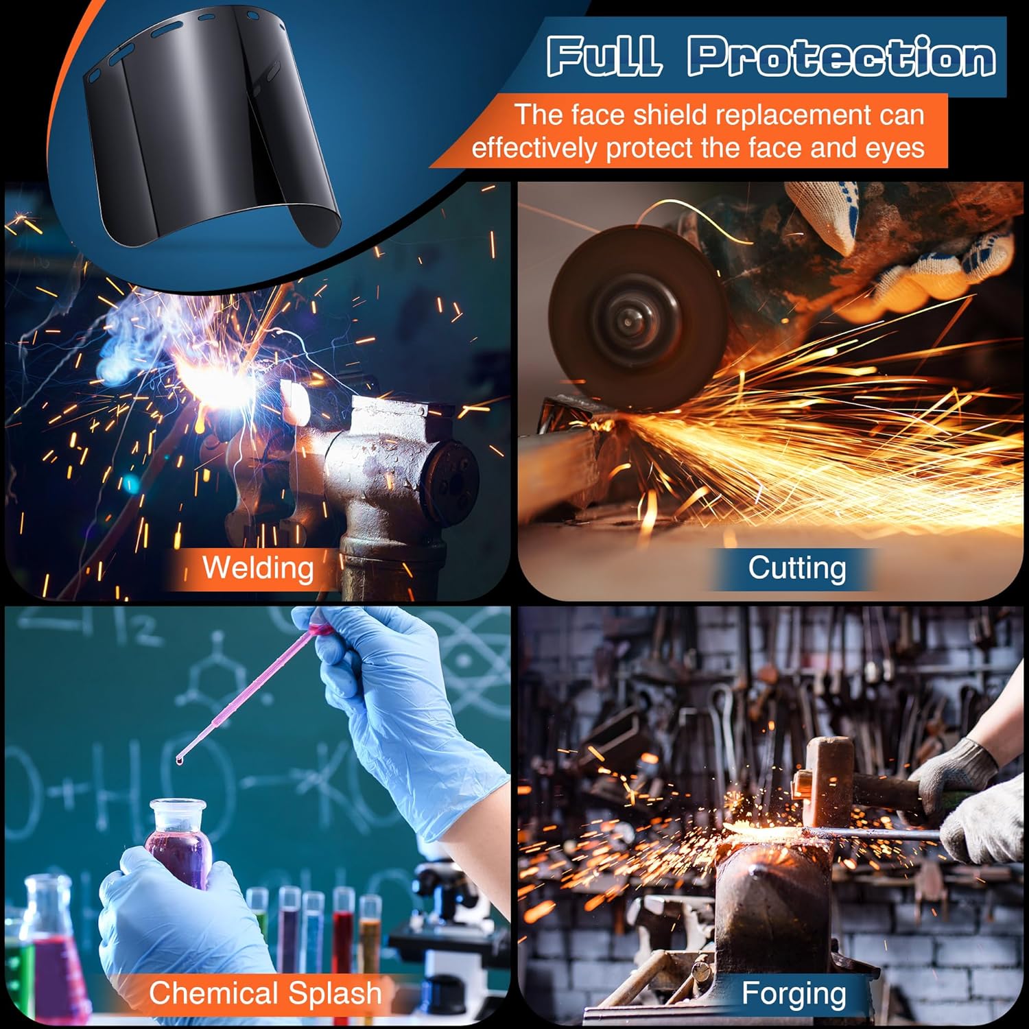 Saillong 1 Pcs Face Shield Replacement Lens Compatible with ERB 15151 8150 Tinted Full Face Shields, Grinding Cosplay (Black) - Image 5