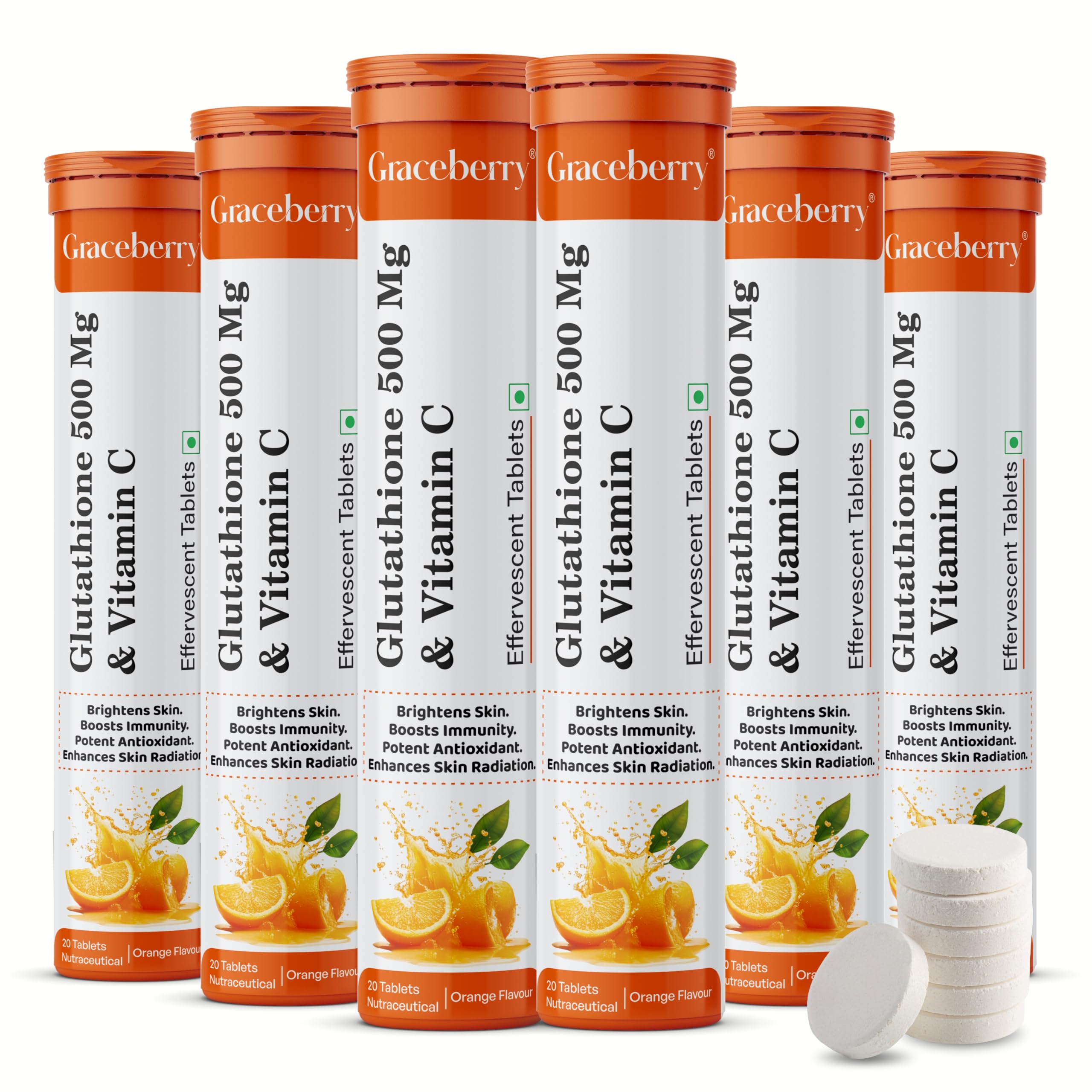 Graceberry Glutathione Tablets for Glowing Skin | 20 Effervescent Tablets with L-Glutathione & Vitamin C | Sugar-free Antioxidant & Skin Glow Supplement for Skin Radiance | Orange (Pack of 1) — Amazon image 12