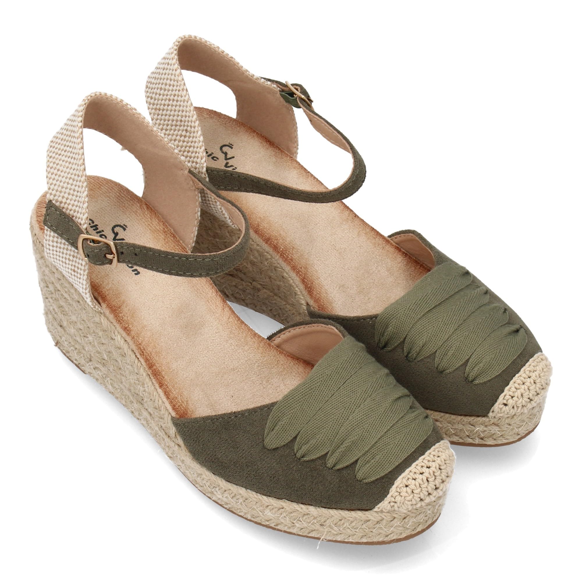 shoes&blues.es Alpargata de Mujer con Cuna Forrada de Yute, Comoda y Ligera. Diseno Cerrado en la Parte Delantera con Adorno de Cintas a Tono. Cierre de Hebillas Ajustable, Ideal Verano.