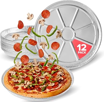 Stock Your Home 12 Inch Aluminum Pizza Pans Disposable 12 Pack Round Foil Focaccia Pan for Individual Personal Pizzas, Giant Size Chocolate Chip Cookie Cake Tin, Large Serving Trays, Platter Tray