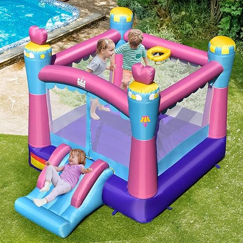 Miniatura 5 de Costzon Casa inflable de rebote casa inflable de princesa para niños interior y exterior fiesta familiar con soplador de 550 W borde de baloncesto