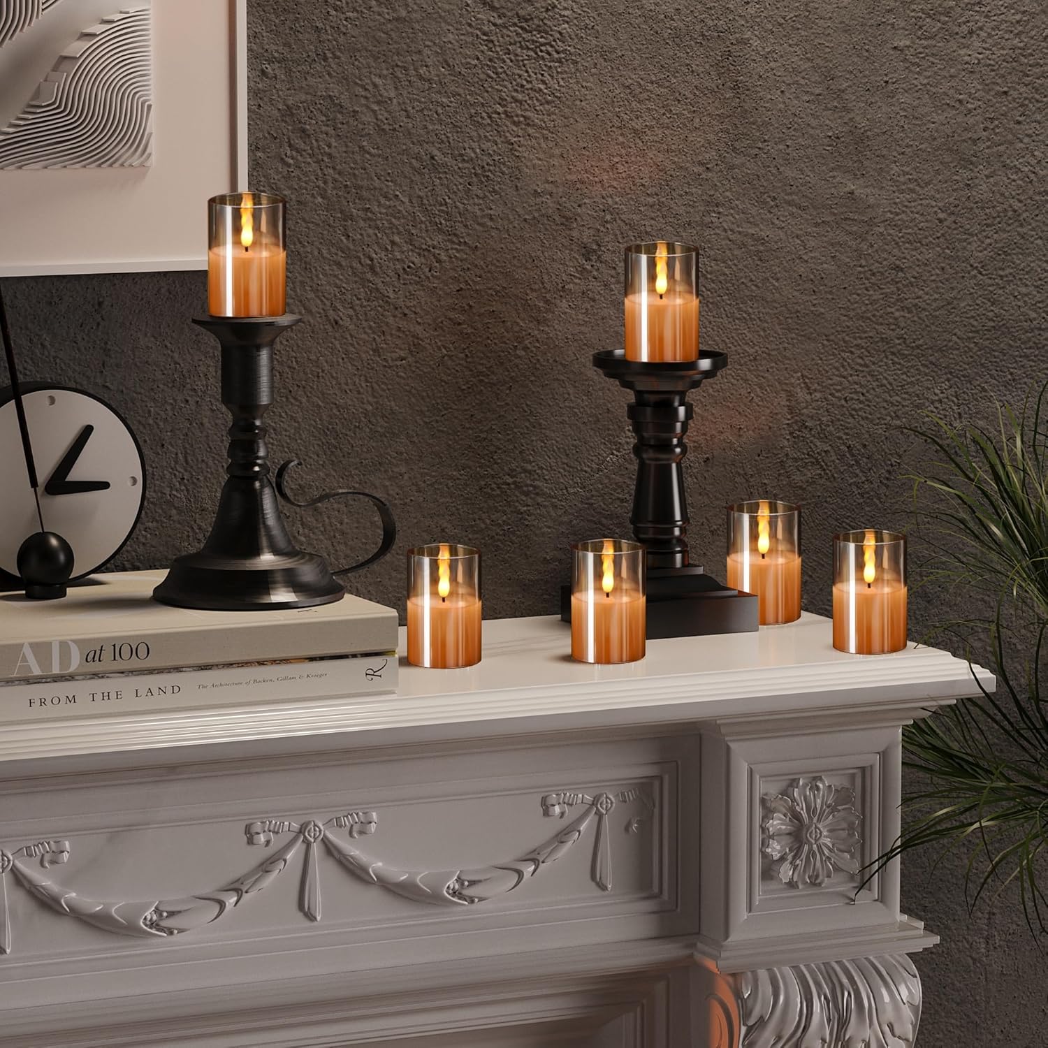 6Pack Glass Flickering Flameless Candles with Remote, 2"X3" Real Wax Votive Candles Battery Operated, Small Electric LED Candles for Wedding Home Decor, w/4 Timers+2 Lighting Modes [Gold] - Image 6