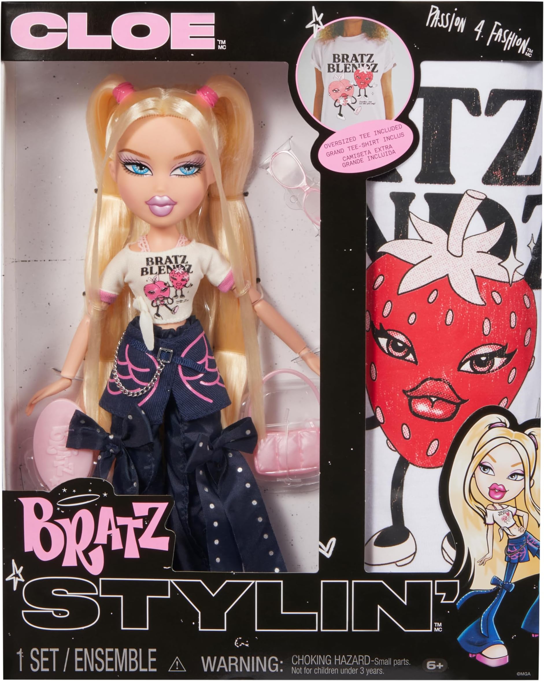 Stylin' Cloe - Fashion Doll with Customisable T-Shirt for You, Comes with Accessories, Cute Toys for Girls, Pink