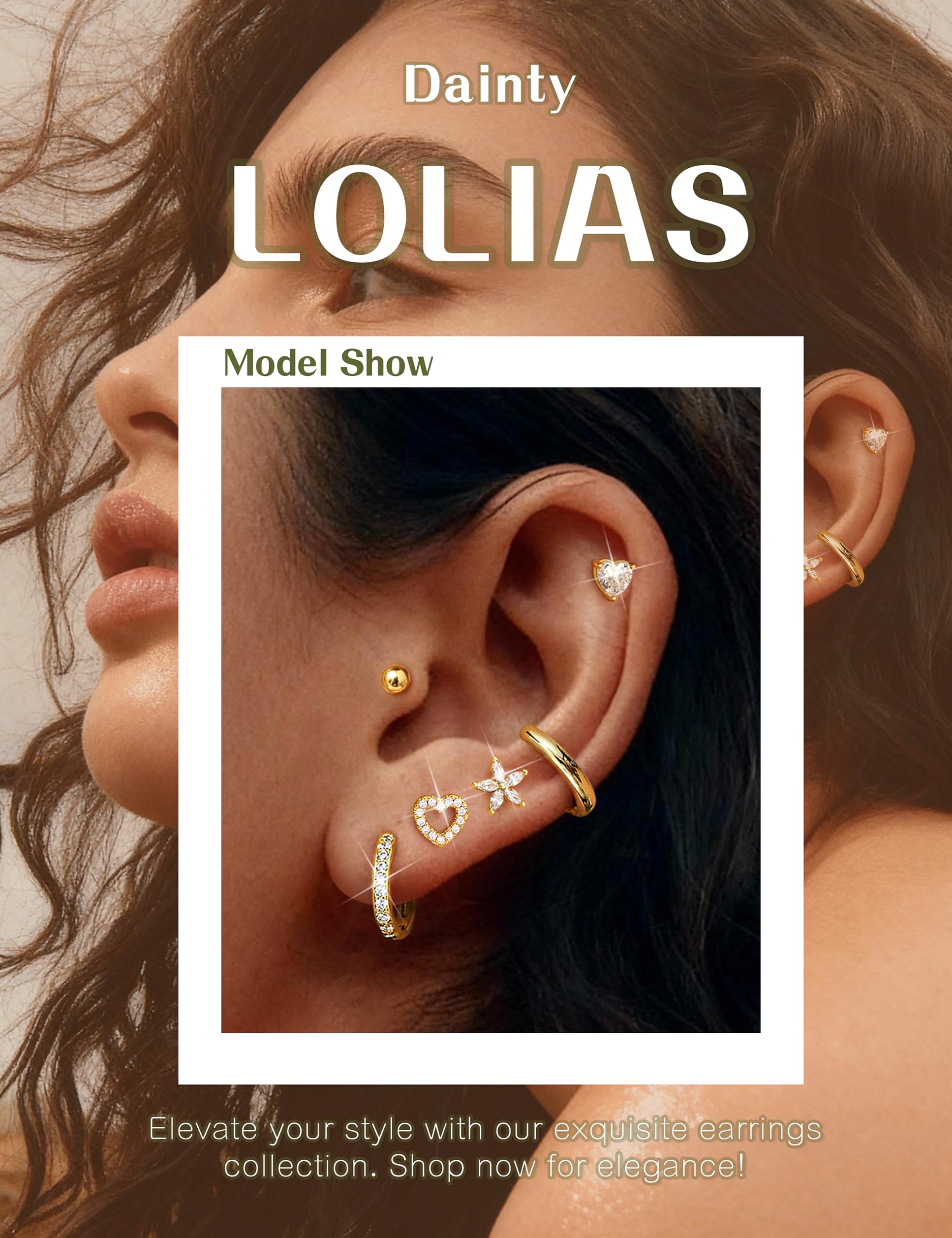 LOLIAS Kolczyki z płaskim tyłem, srebrne, pozłacane kolczyki dla kobiet, hipoalergiczne, ze stali chirurgicznej, kolczyki do chrząstki, muszli, tragus, helix, piercing biżuteria