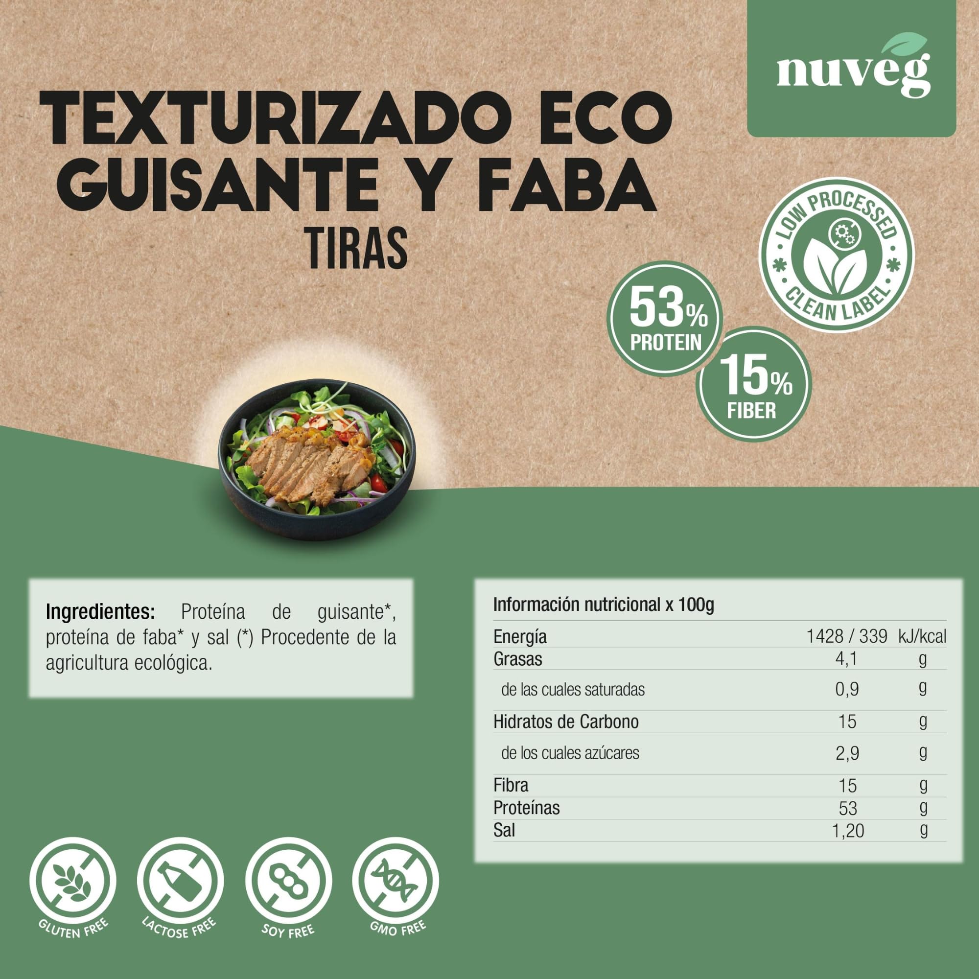 NUVEG Texturizado de Proteína Deshidratada Ecológica, Listo para Cocinar, Proteína de Guisante Vegana Sin Gluten, Comida Preparada Rica en Fibra, Vegan Protein, Pack 3, 240 g