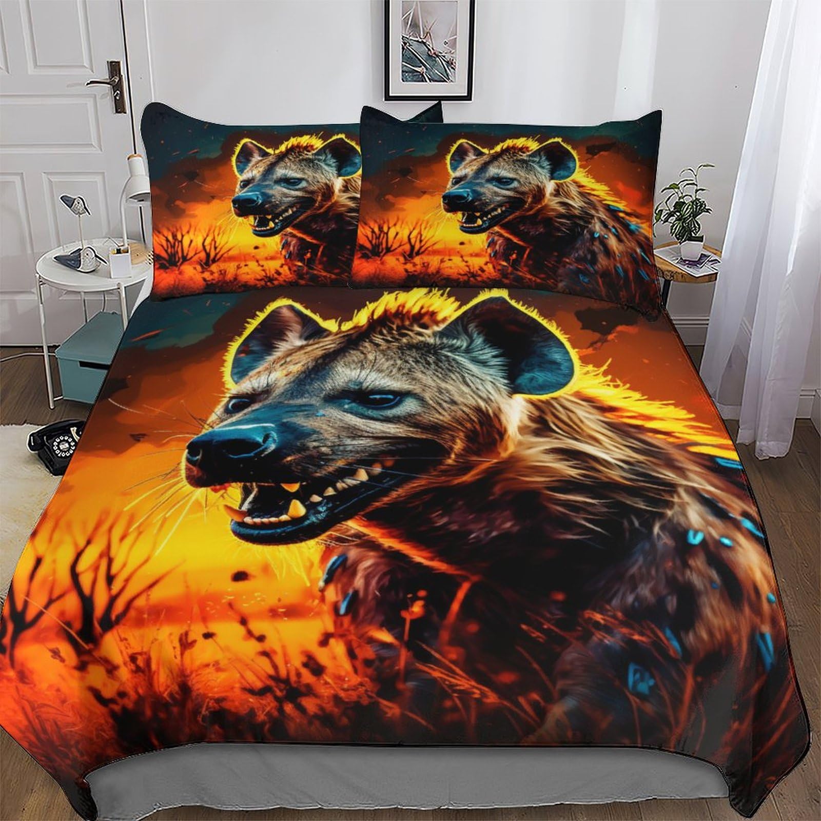 PAZZK Hyena 3D Printed Duvet Cover Set with Pillowcase Soft Microfiber Bedding Set Comforter Cover for Adults Teenager Kids 2PCs with Zipper Closure Quilt Covers Single (135x200cm)