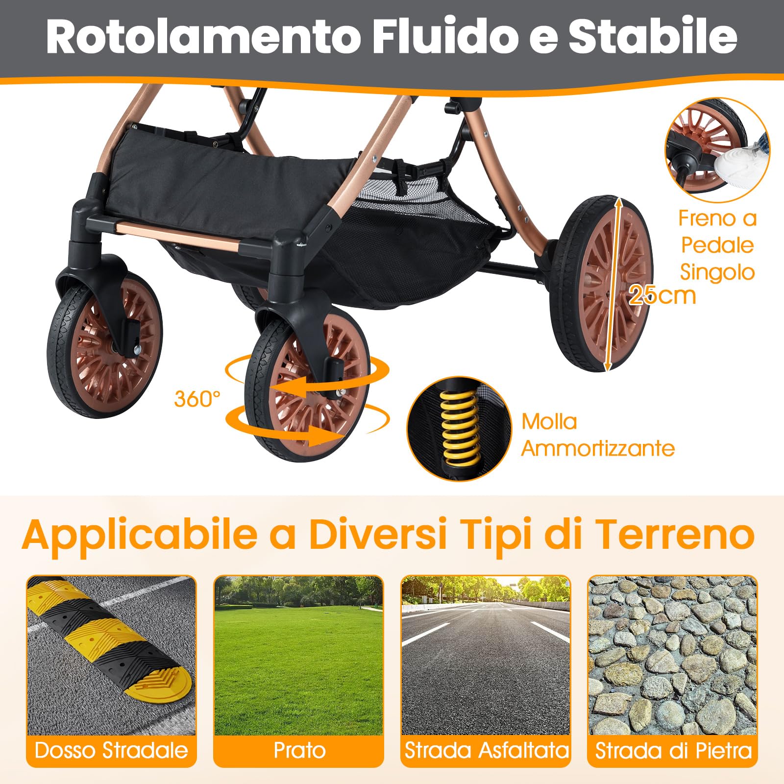 COSTWAY Passeggino Pieghevole per Cani 3 in 1, Carrozzino per Animali con Portapacchi Rimovibile, Tettuccio, Cuscino Rimovibile, Cintura di Sicurezza, Cestino e Portabicchiere, Portata 25 kg