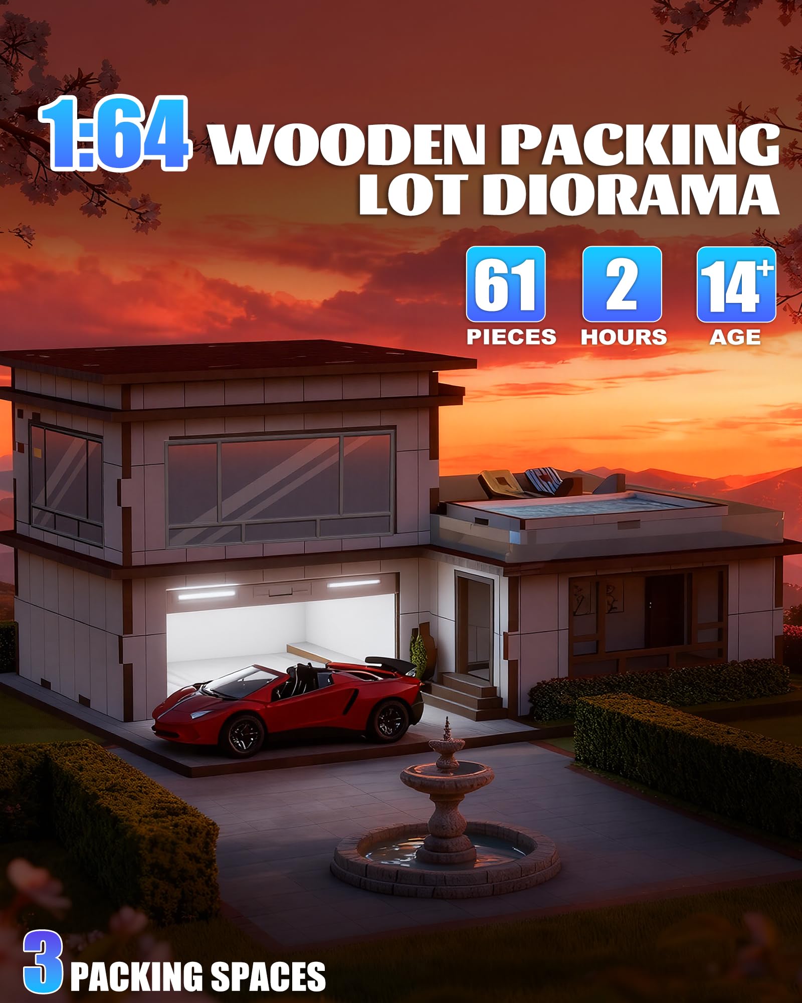MOCBURIKU 1/64 Wooden Diorama Kit for Diecast Car, Display Case