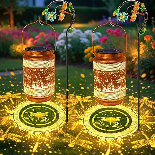 Miniatura 12 de Faroles solares de libélula para exteriores, impermeables, con gancho de pastor, regalos de cumpleaños para mujeres, mamá, abuela, luces colgantes