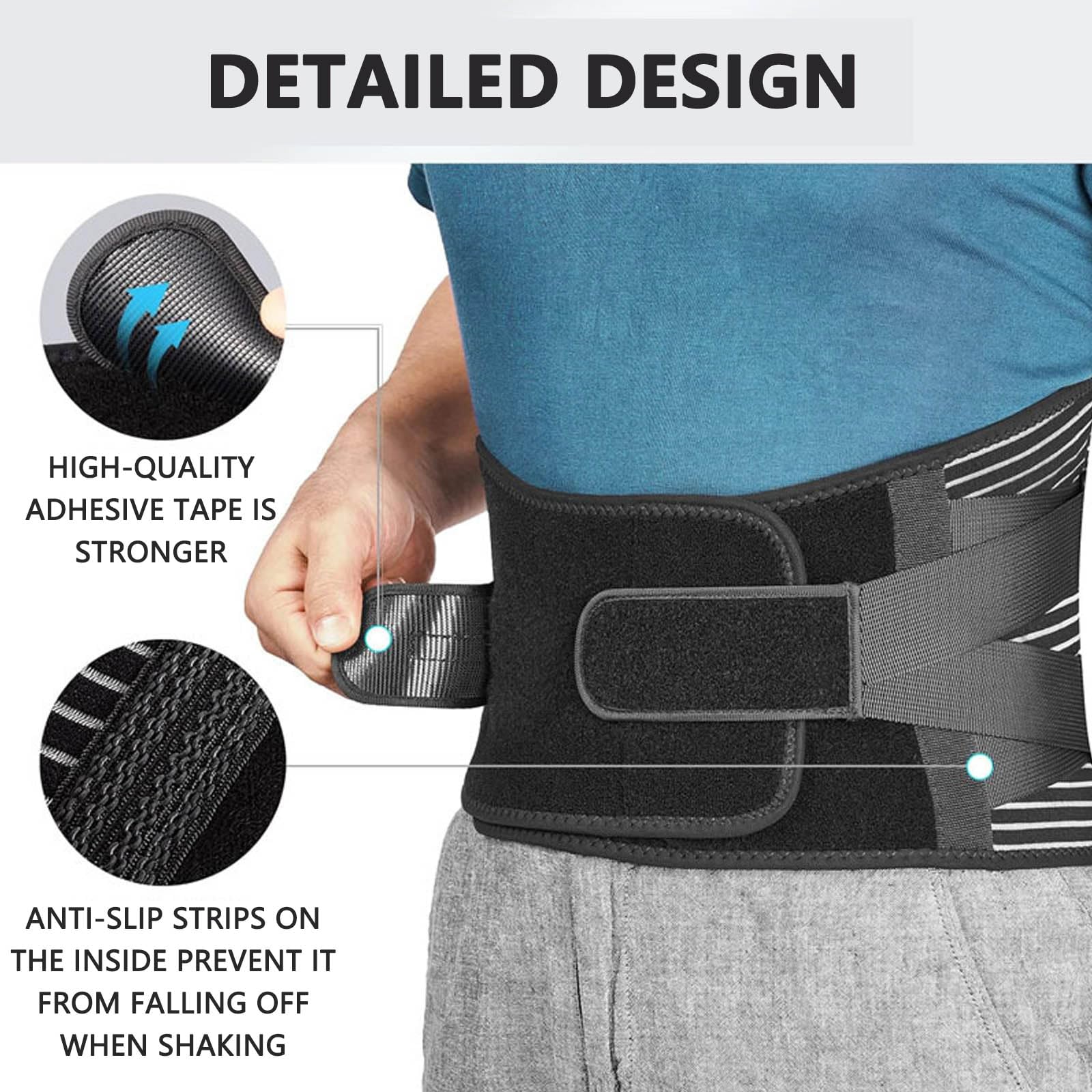 Faja Lumbar, Cinturón de Soporte Transpirable for Espalda, 6 Unidades, for aliviar el Dolor Lumbar, for Hombres y Mujeres, con descompresión Columna, XL(M)