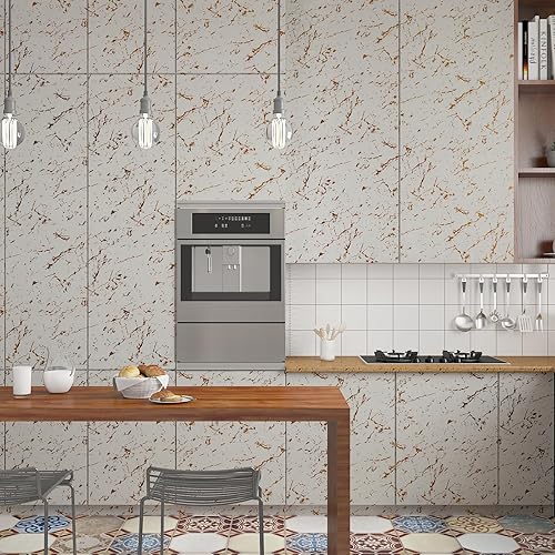 Miniatura 8 de CHIHUT Papel tapiz de mármol mate de 17.7 x 100 pulgadas, color oro blanco, encimeras de despegar y pegar, para cocina, impermeable, extraíble,