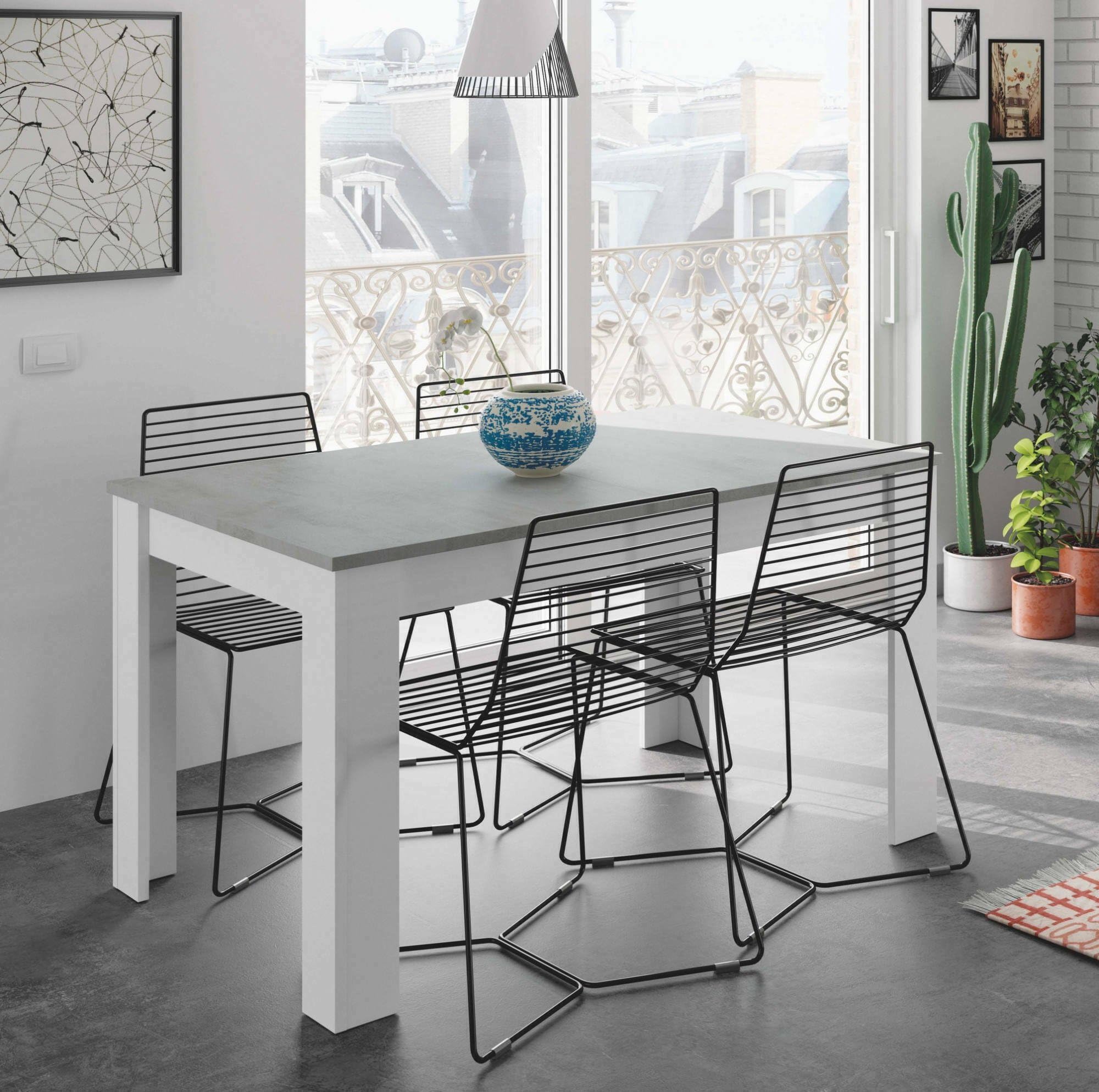 Dmora - Tavolo allungabile Midland, Consolle estensibile per sala da pranzo, Tavolo apribile da cucina con prolunga, 140/190x90h78 cm, Cemento e Bianco