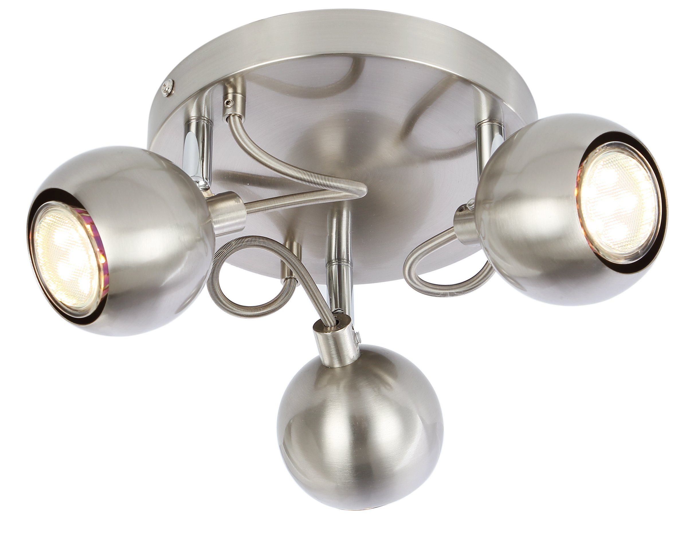 Ukew Black 3 Way Round Ceiling Spotlight - Modern Adjustable Retro Eyeball Heads Led Gu10 Compatible Light Fixture (Satin & Chrome)