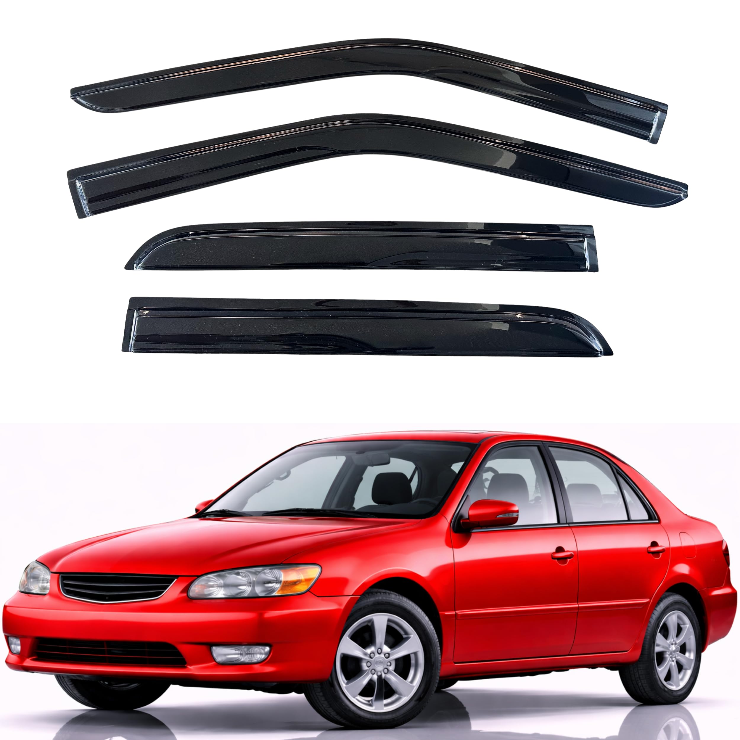 KPY Rain Guards Fit for 1998-2002 Toyota Corolla Sedan, Out-Channel Window Visors Vent Wind Deflectors 4PC, Car Accessories for 1998-2002 Chevrolet/Chevy Prizm