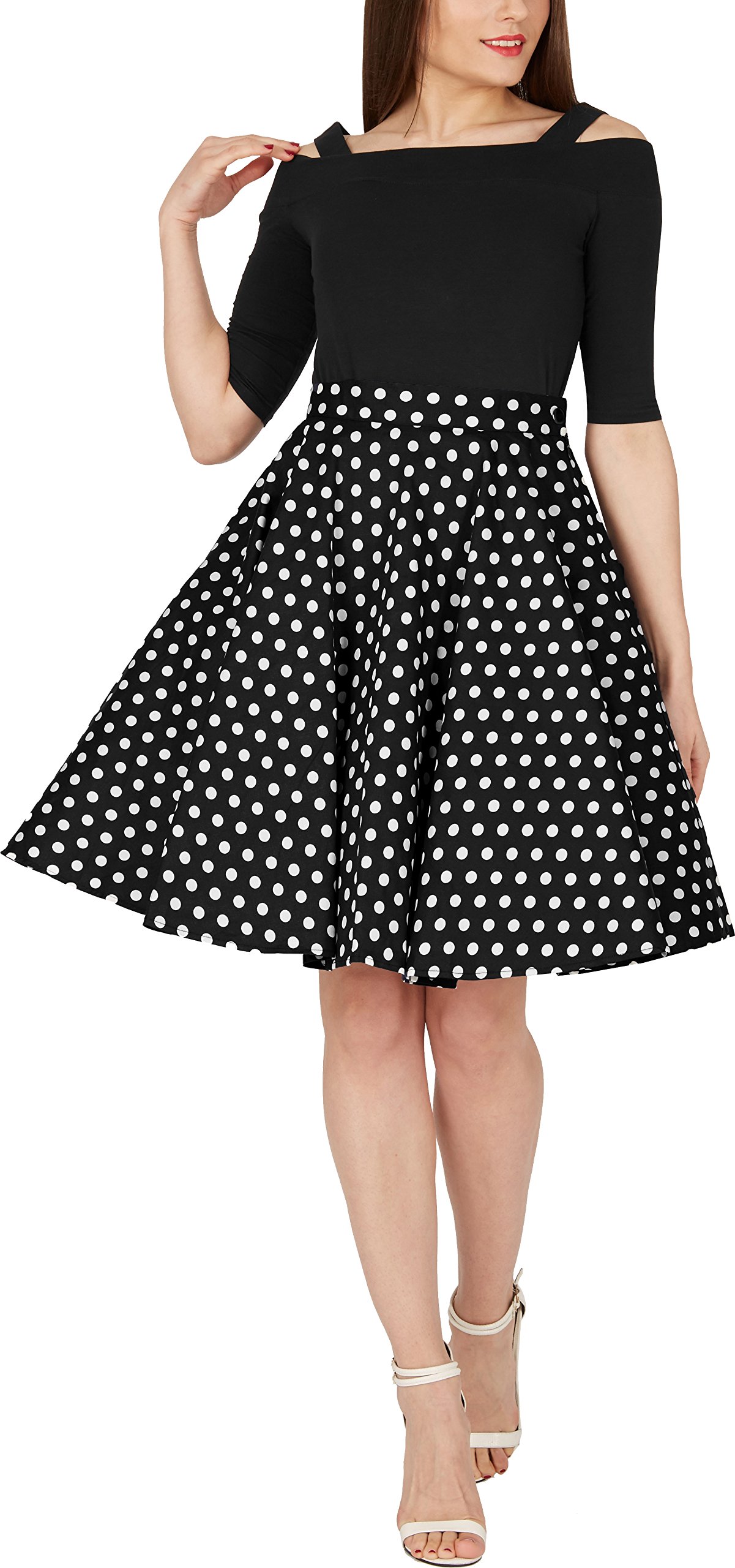 BlackButterfly Vintage Polka Dot Full Circle 1950's Skirt (Black, 3XL)
