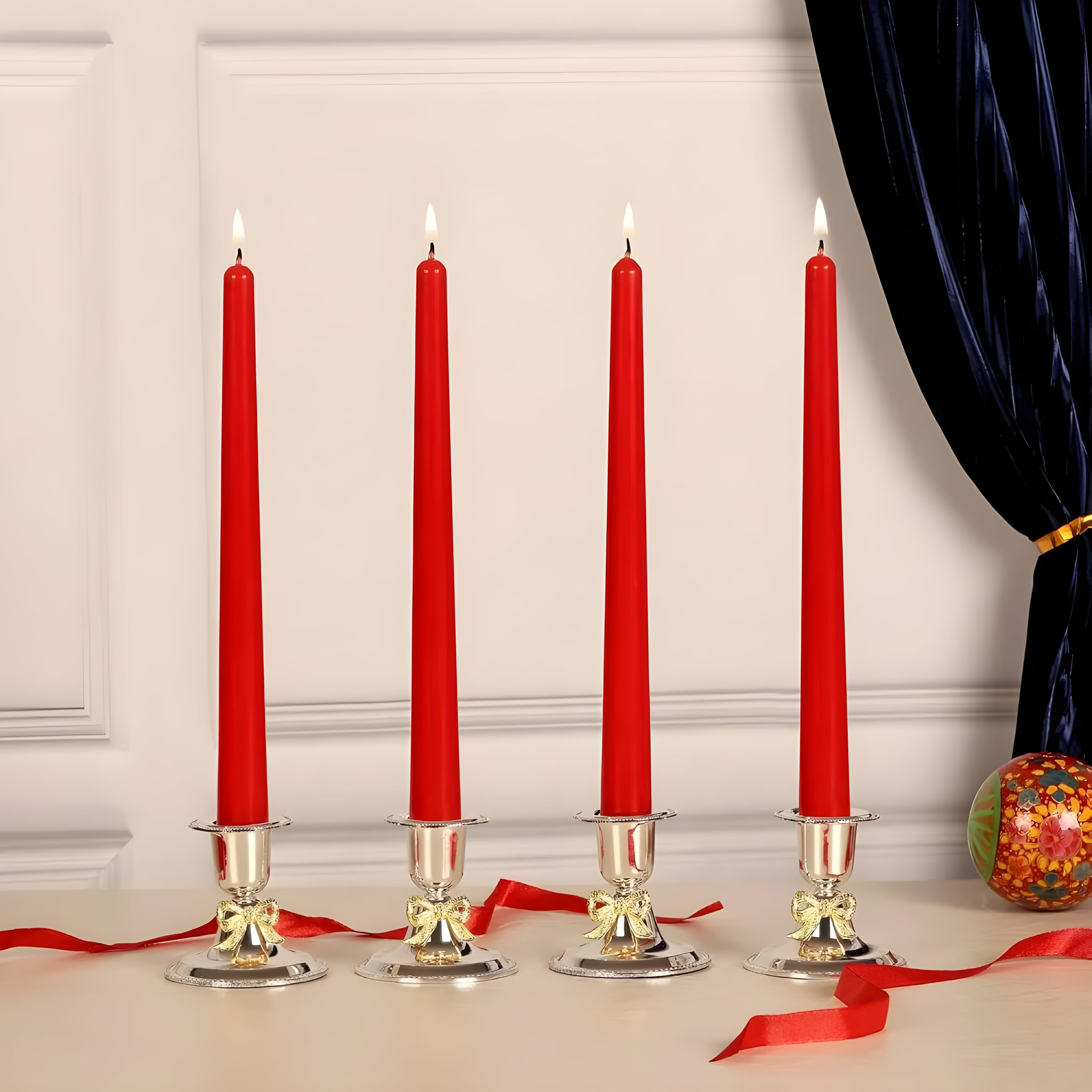 Red Taper Candles - Set of 4 Long Burning -5