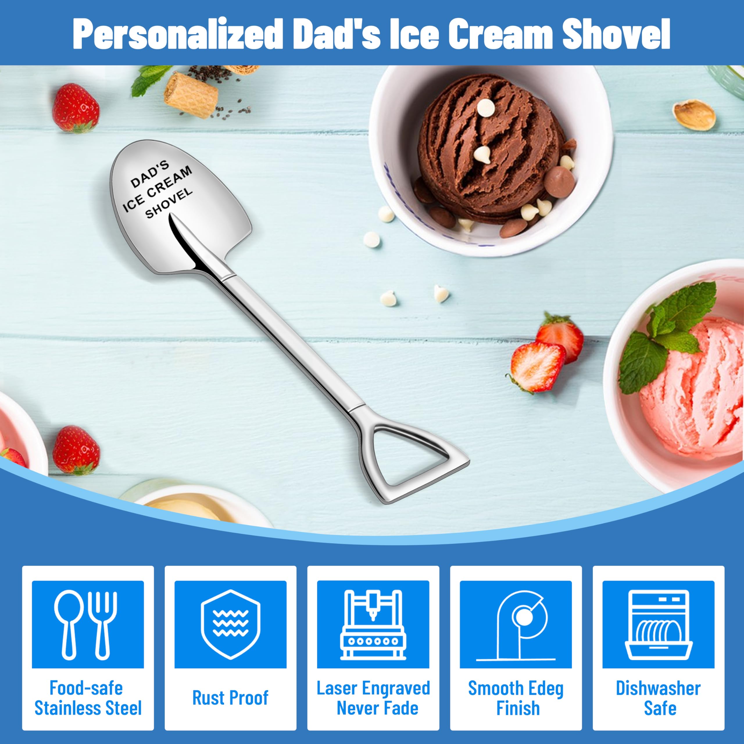 Dad's Ice Cream Shovel - Custom Engraved Stainless Steel Spoon, Father’s Day Gift Set With Card & Bag, Sentimental Present For Dad, Grandpa - View #6
