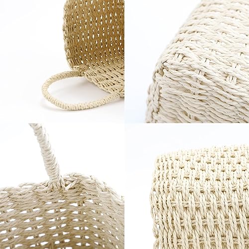 Miniatura 4 de SHCMSADO Cesta de almacenamiento colgante de cuerda de papel tejida en la pared, decoración del hogar, cesta decorativa tejida a mano para