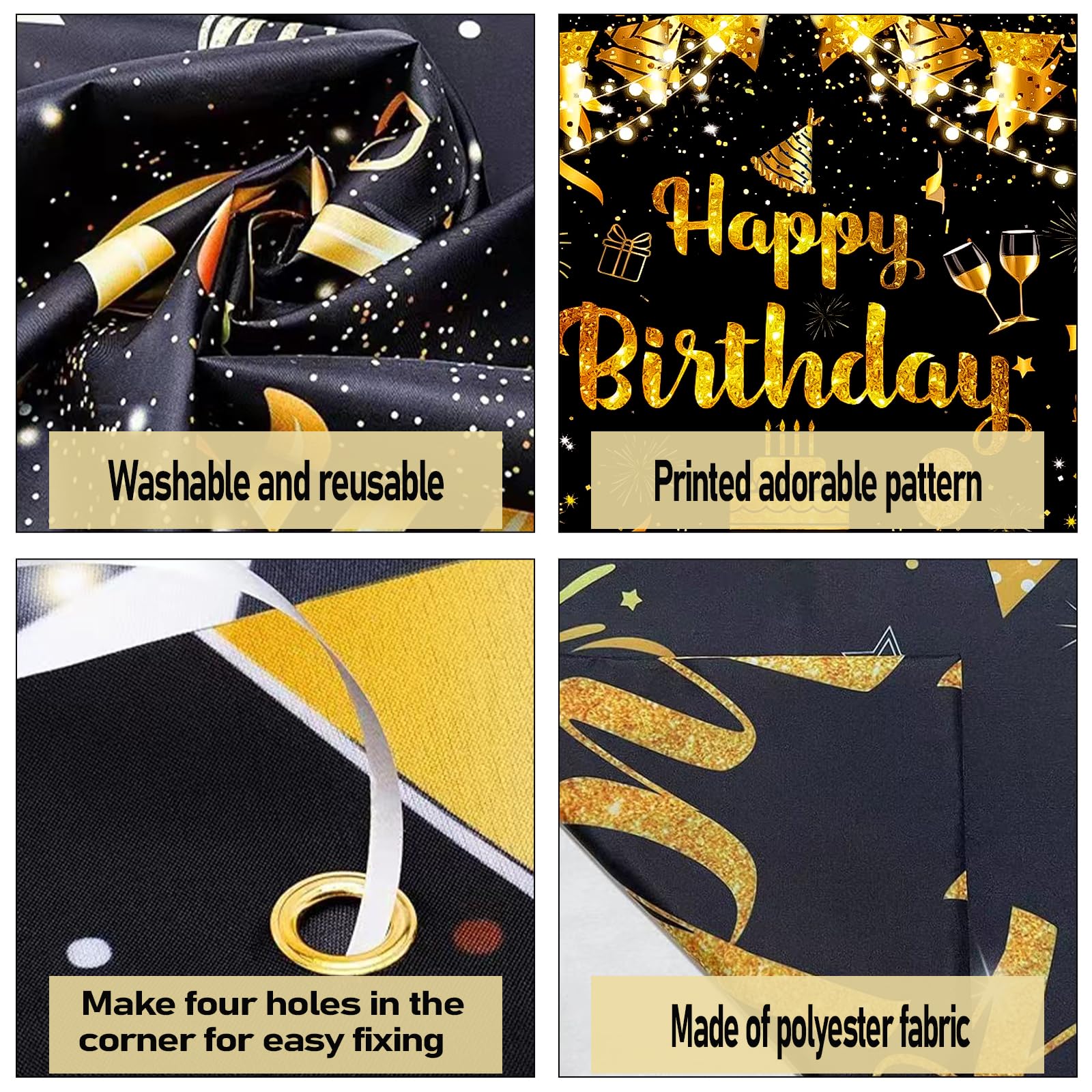 STRISCIONE DI COMPLEANNO Oro Nero, Striscione Buon Compleanno Oro Nero STRISCIONE DI COMPLEANNO Oro Nero, Striscione Buon Compleanno Oro Nero