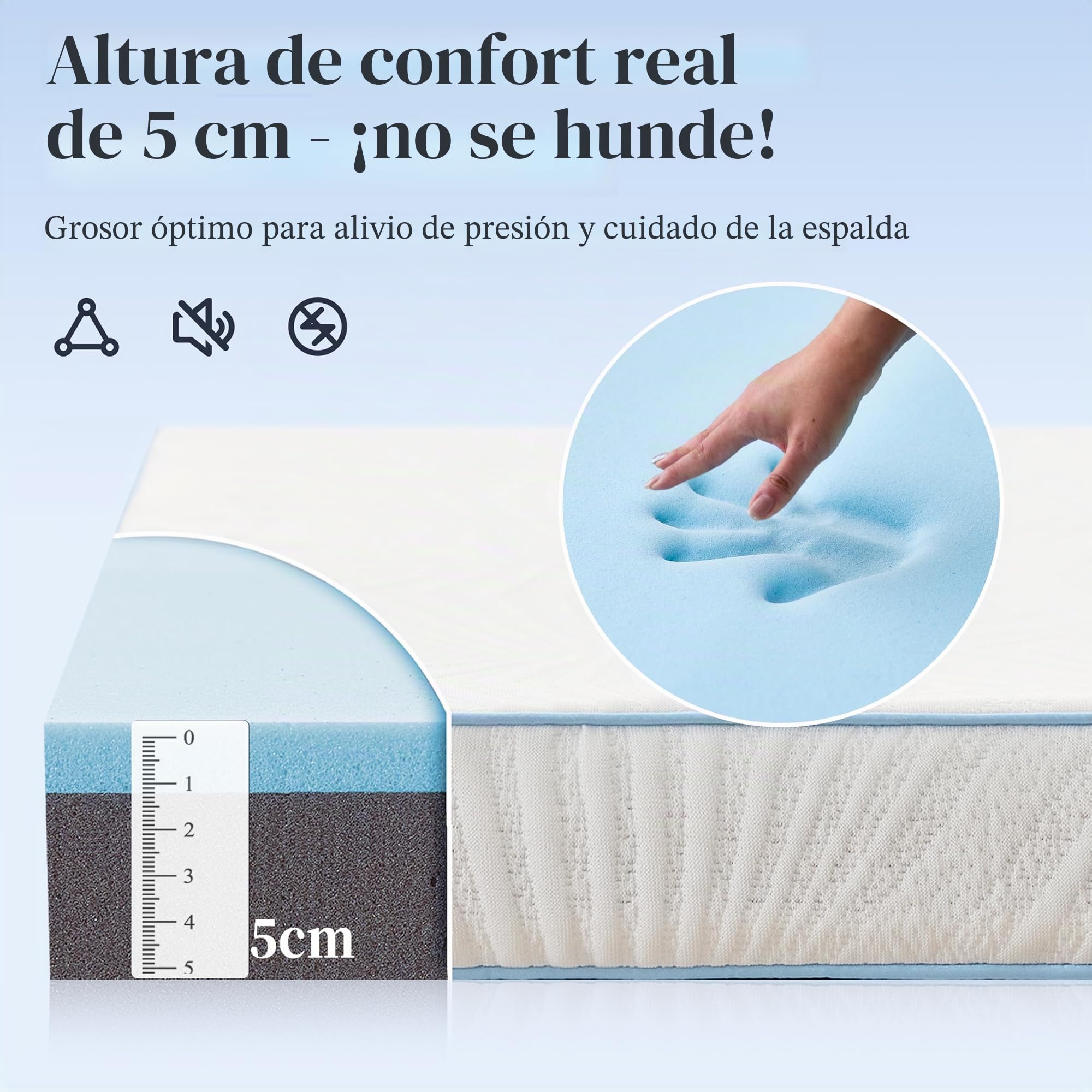 Topper Viscoelástico y Espuma Fría, 190x90x5 cm, Blanco, Transpirable, Certificado Oeko-Tex, Funda Extraíble, Antideslizante (5CM, 160X200)