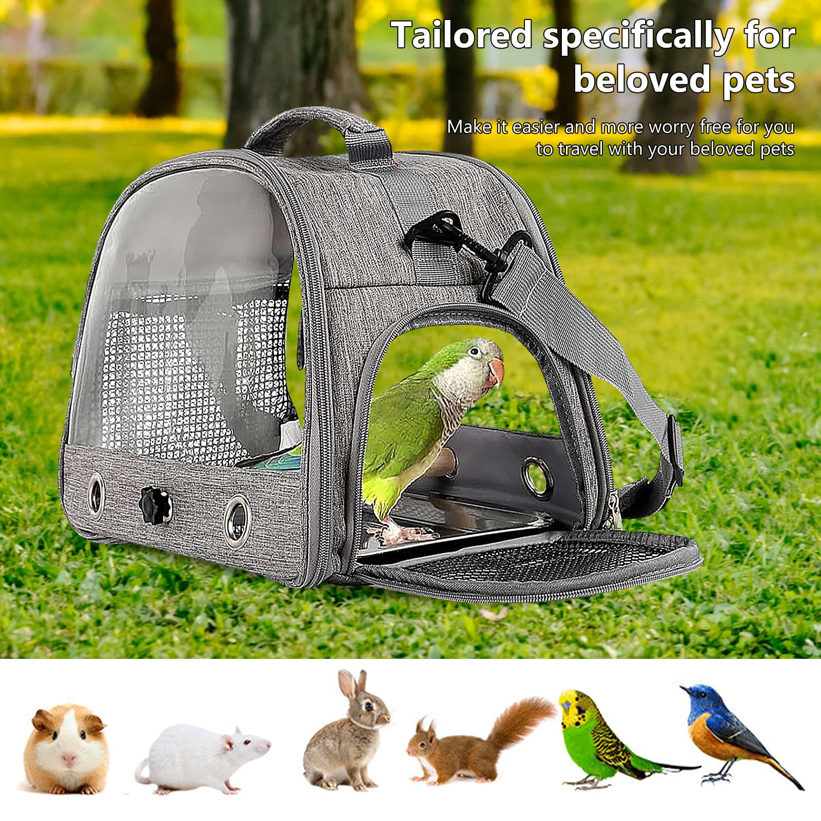 Jaula de Viaje para Pájaros con Percha y Bandeja, 33 * 24 * 26CM Bolsa Transportadora para Pájaros, Bolsa de Viaje para Loros