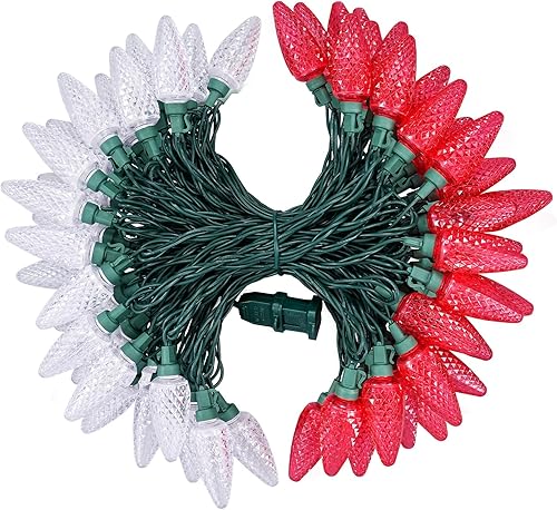 Miniatura 8 de DEWENWILS Luces de Navidad C9 rojas y blancas, 33.3 pies, 50 luces LED de cadena impermeables, luces de bombillas de Navidad para interiores y