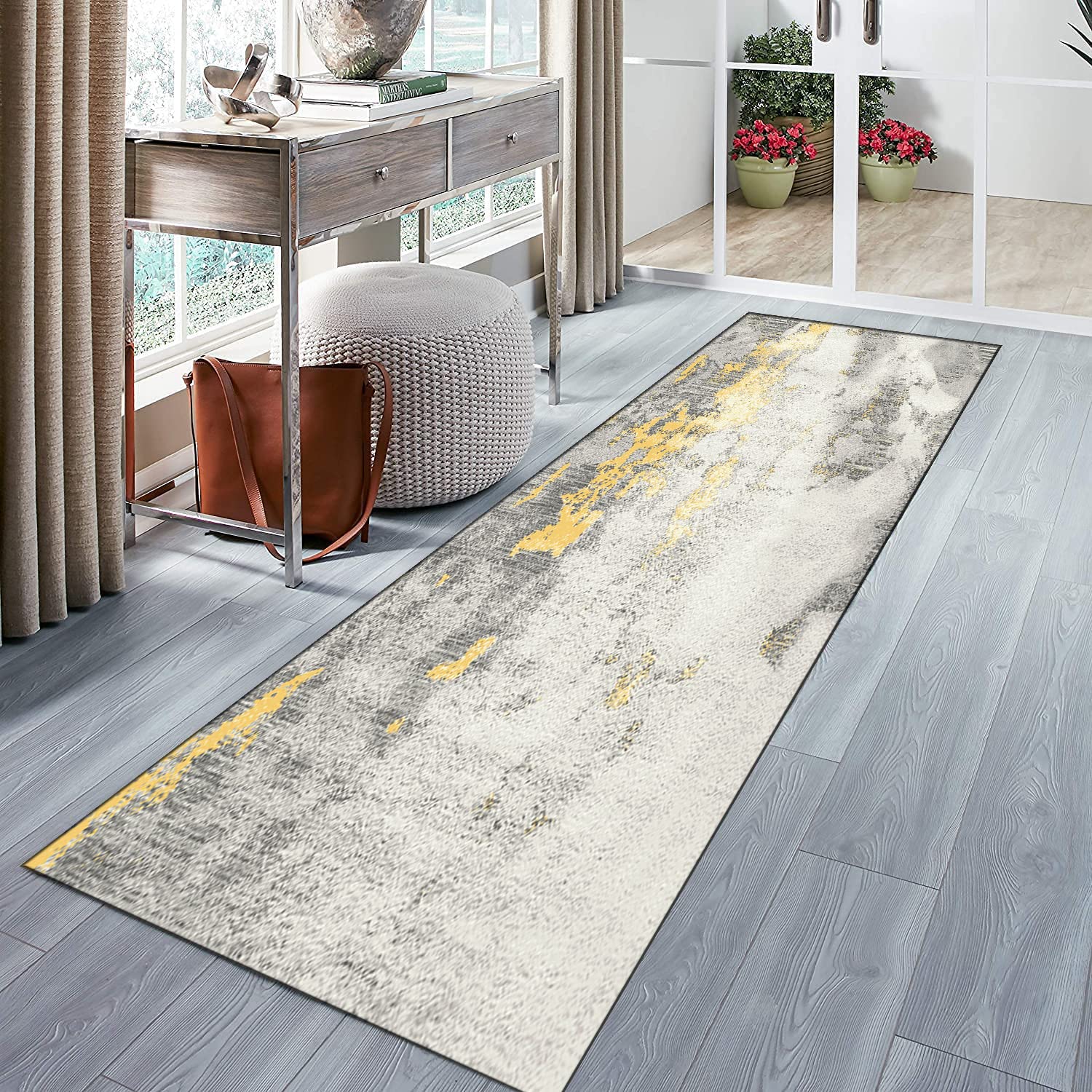Tapis de couloir durable et facile à nettoyer avec motif abstrait géométrique