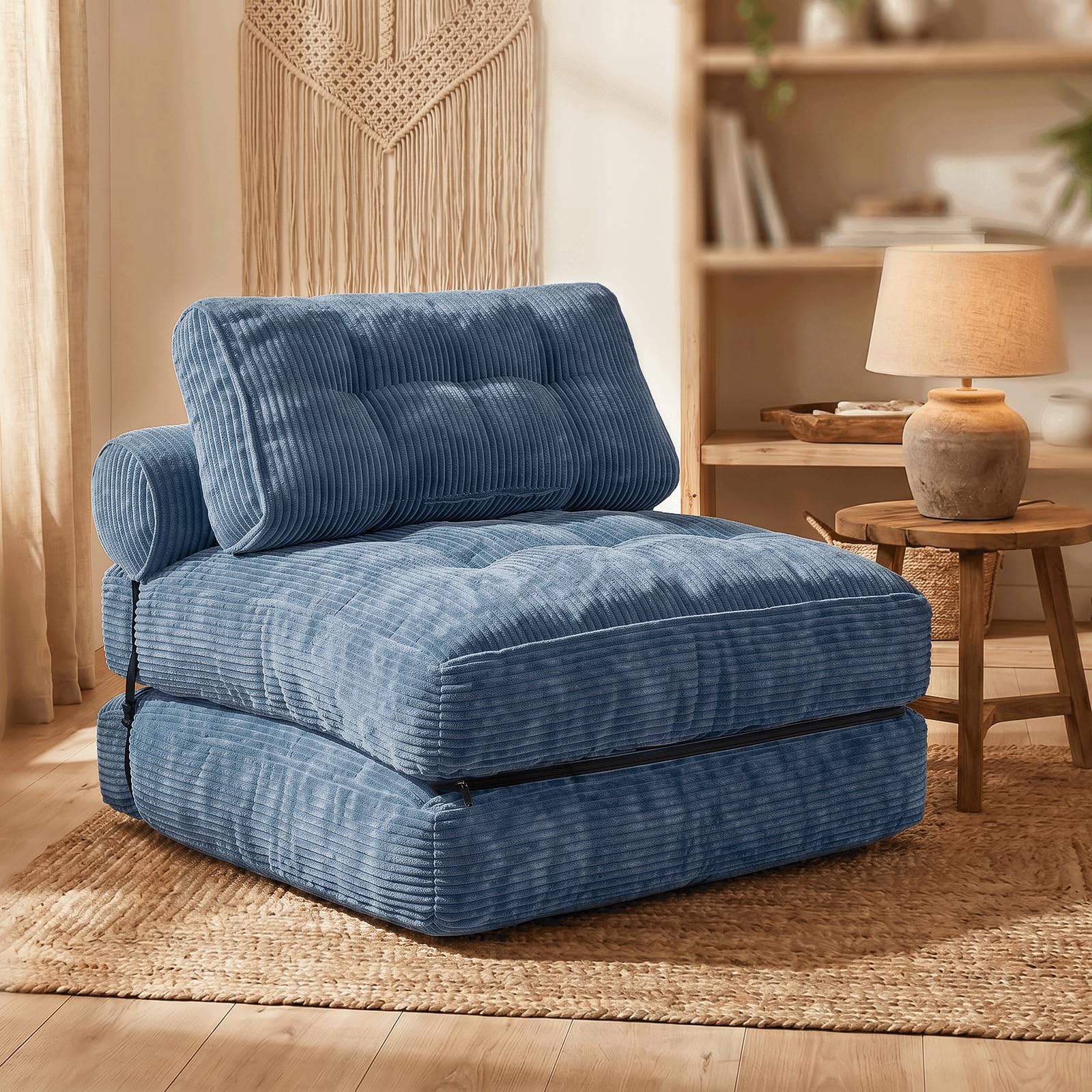 Fabulcozy Sofá Cama 4 en 1 Convertible Plegable - Sillón, Sillón Convertible, Sofá Cama 1 Plaza, Ideal para Espacio Pequeño, Salón o Dormitorio (Gris Azulado)