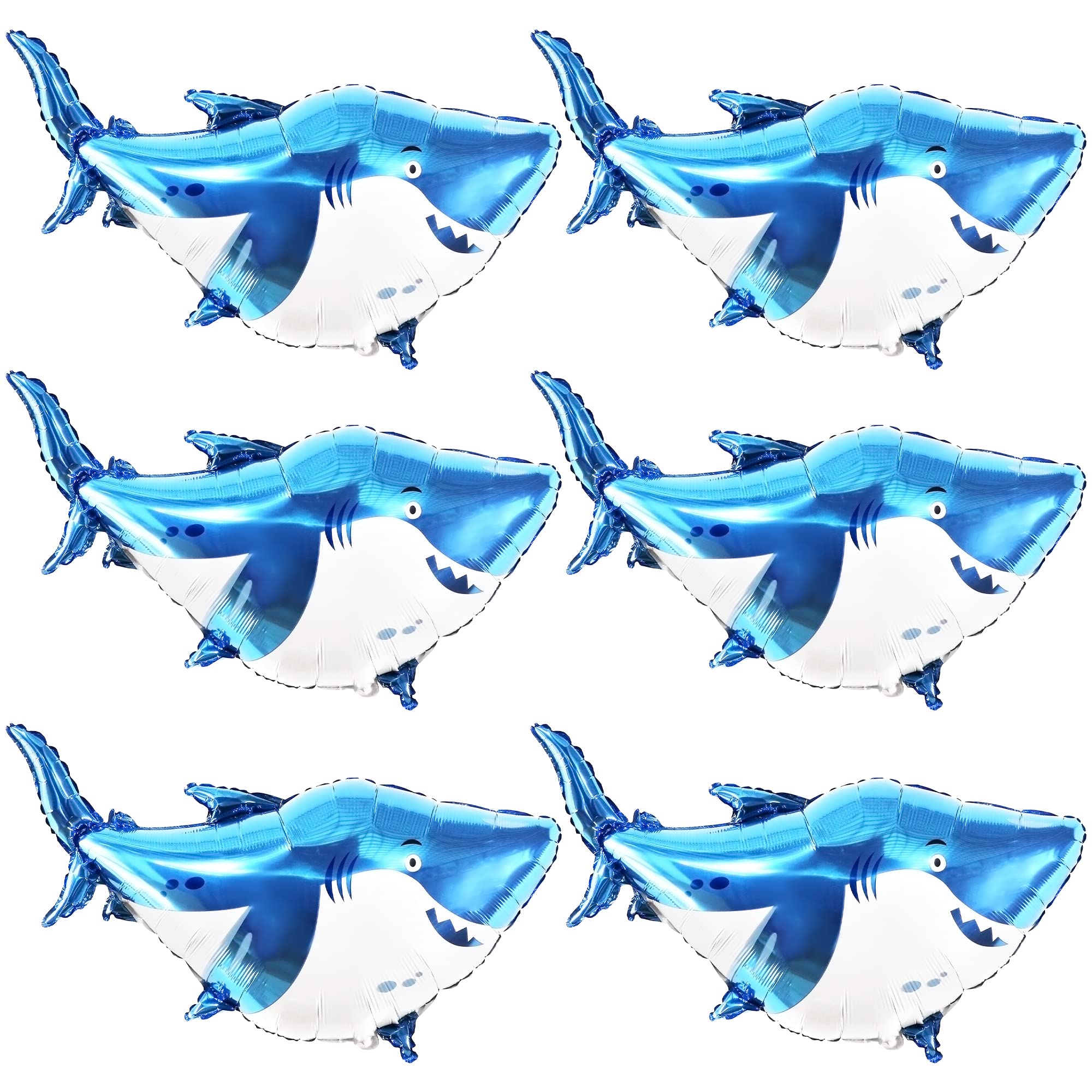 KatchOn Shark Mylar Balloon for Birthday Party - 38 Inch, Pack of 6 | Baby Shark Decorations | Under The Sea | Fish Balloons | Shark Birthday Party Supplies