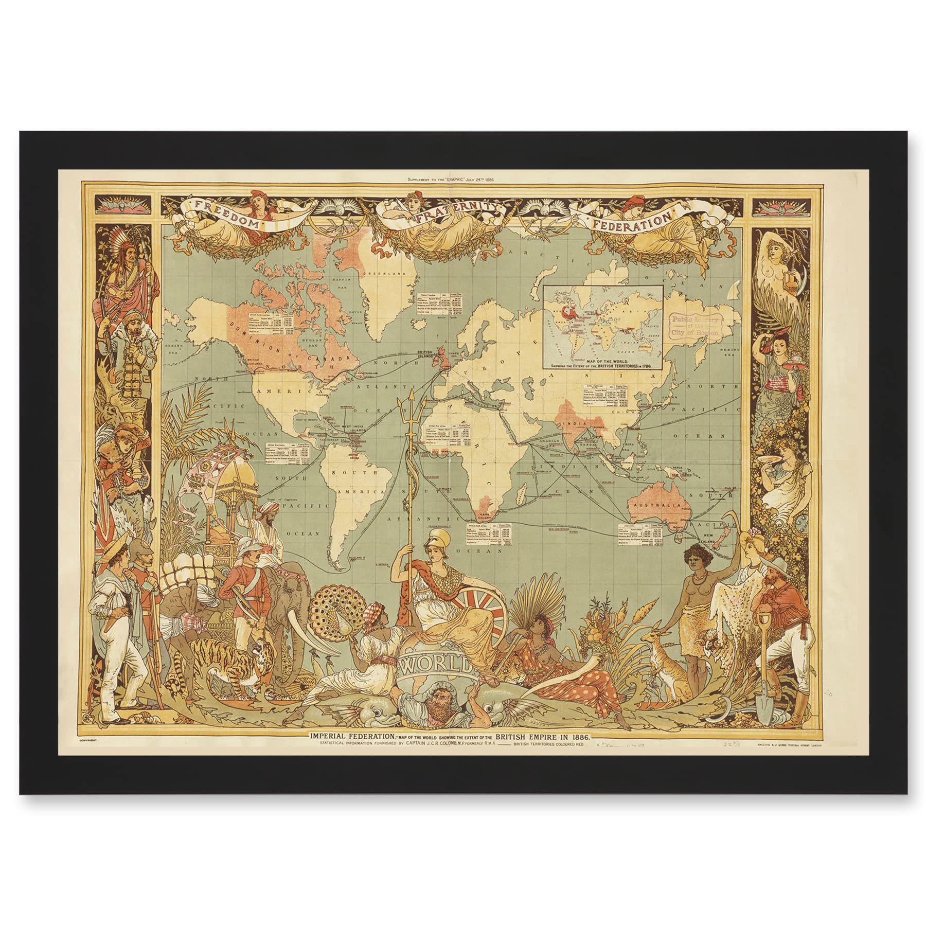 Artery8 Maps British Empire 1886 Imperial Illustrated People World A4 Artwork Framed Wall Art Print