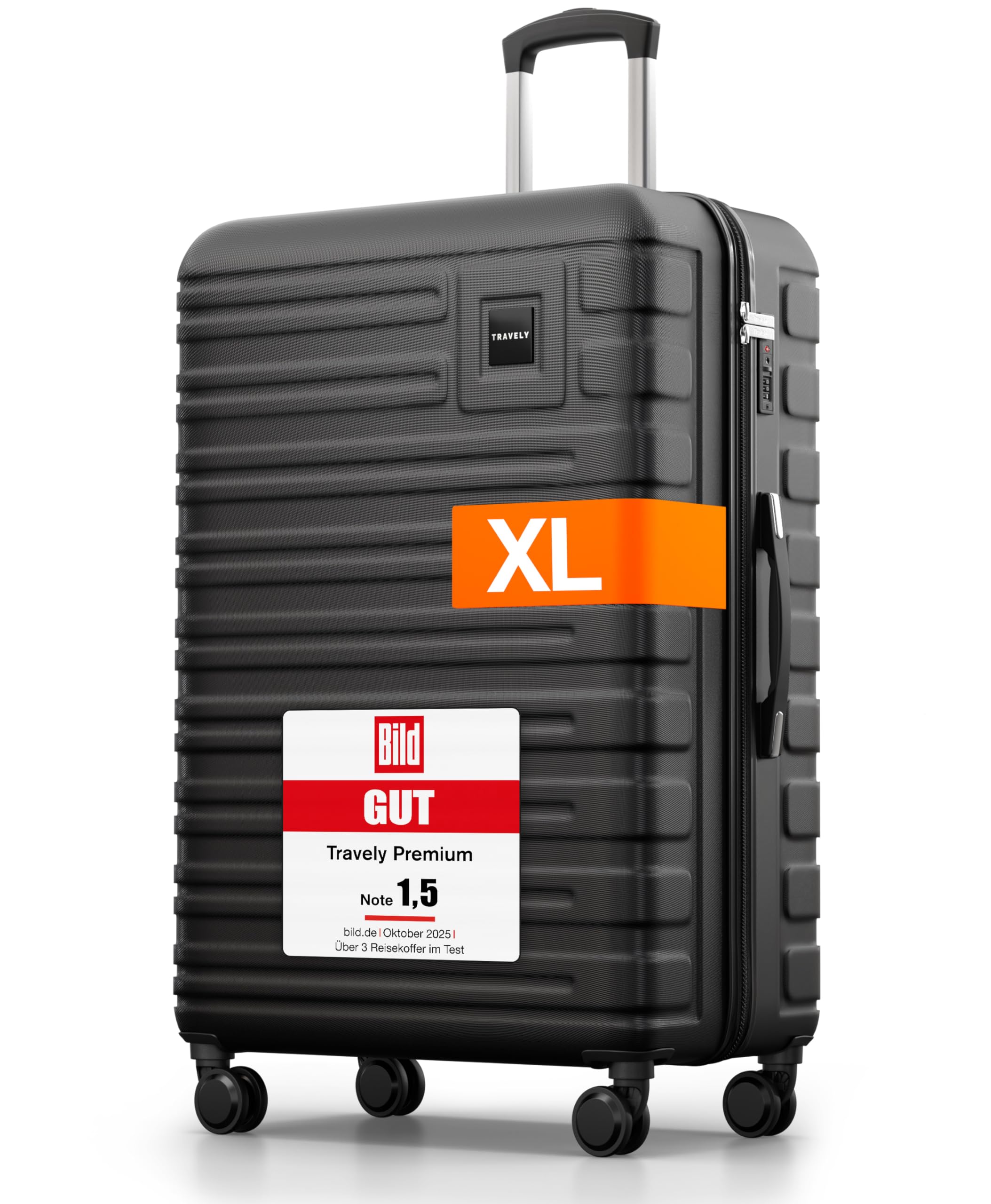 Travely Polycarbonat Koffer Groß 77cm XL - 100L Innenvolumen - 158cm Gurtmaß, sehr robuster Hartschalenkoffer mit sanften Rollen & TSA Schloss, Reisekoffer, Handgepäck Koffer, Reisekoffer mit Rollen