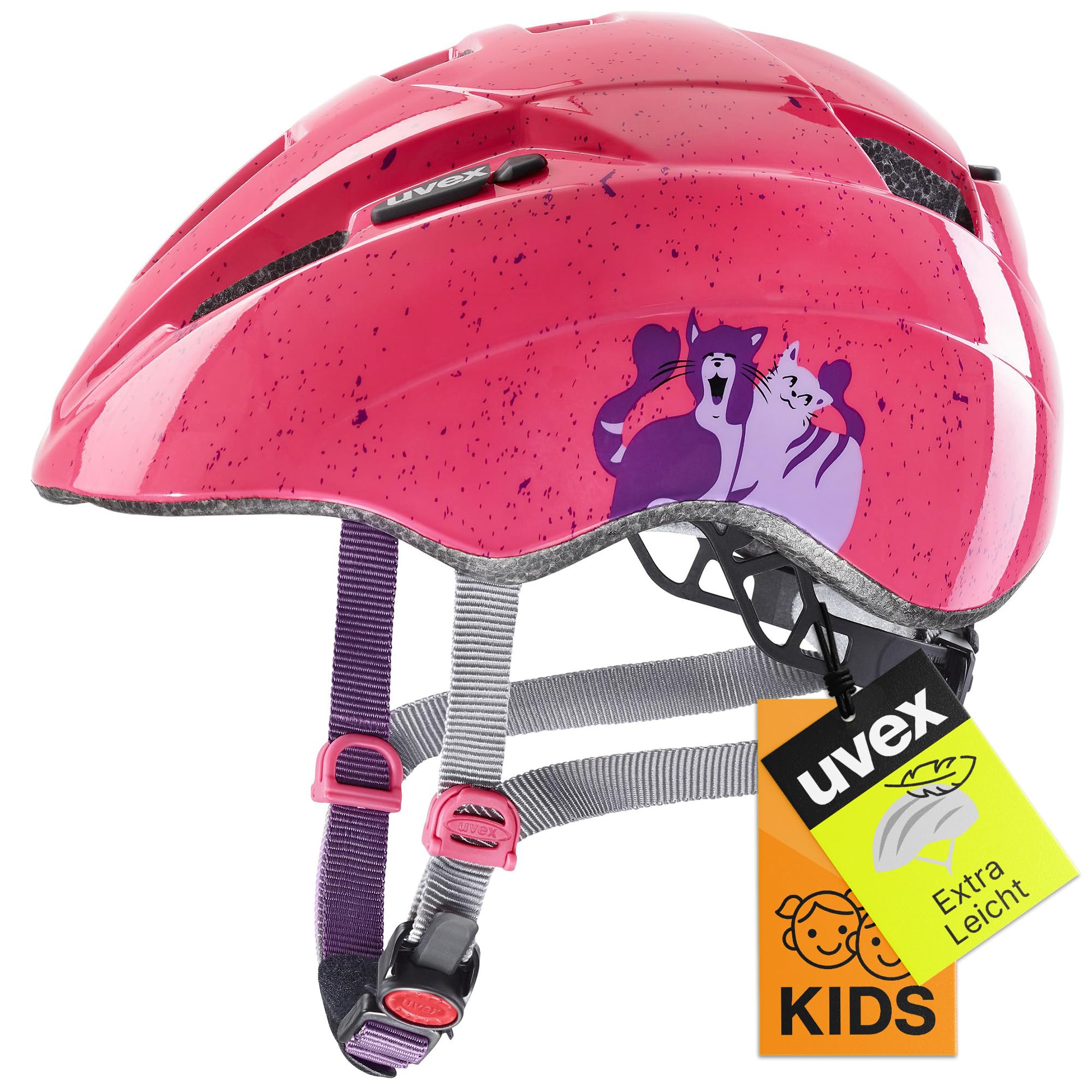 uvex kid 2 - lekki kask rowerowy dla dzieci - indywidualna regulacja wielkości - możliwość zainstalowania światła LED - cats - 46-52 cm