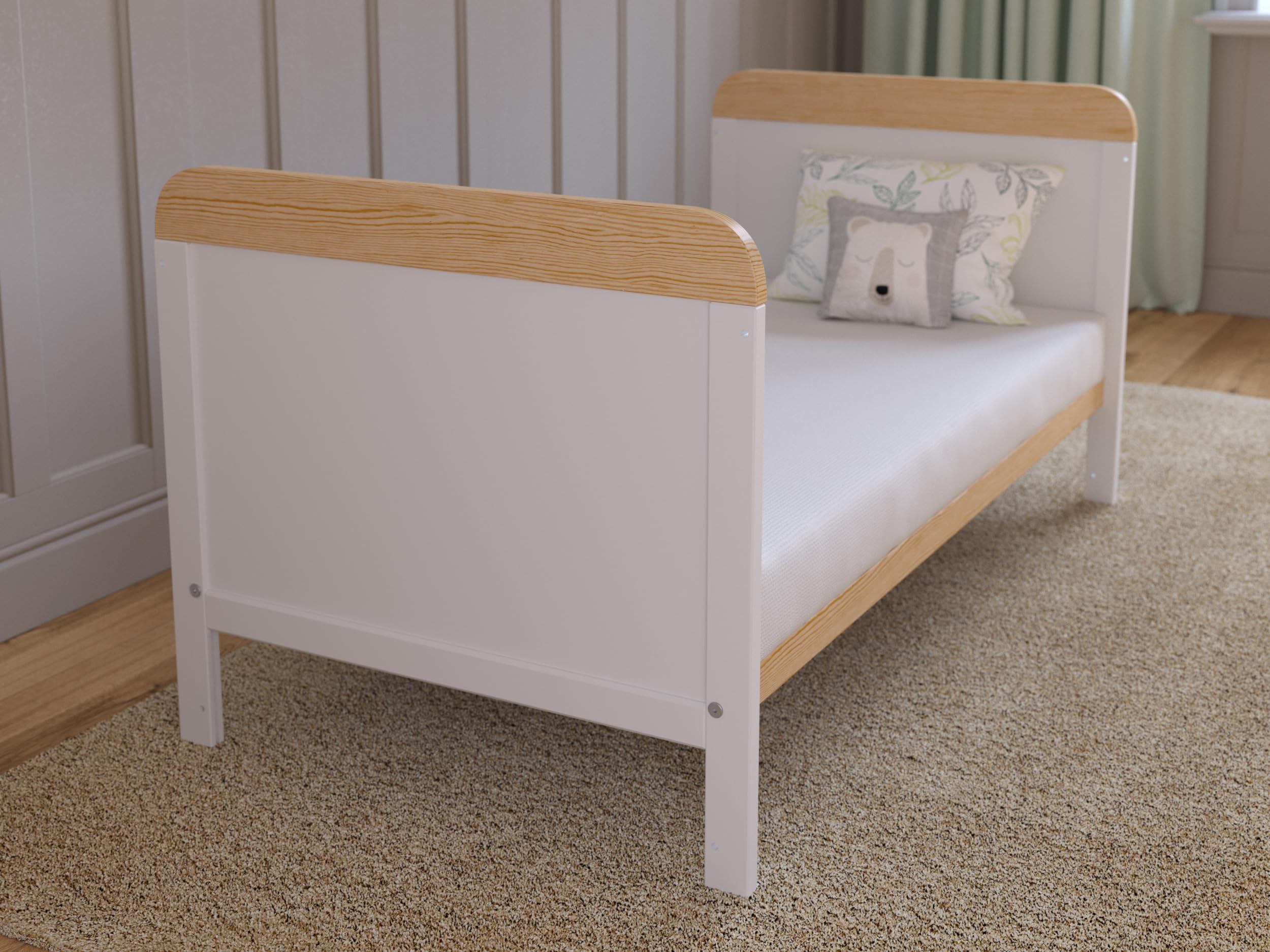 Love For Sleep Culla Neonato Con Materasso 120x60 cm Bianco-Pino, Lettino Neonato Legno Completo - Lettino Bambino 0-3 Anni, Culla Lettino Neonato Trasformabile
