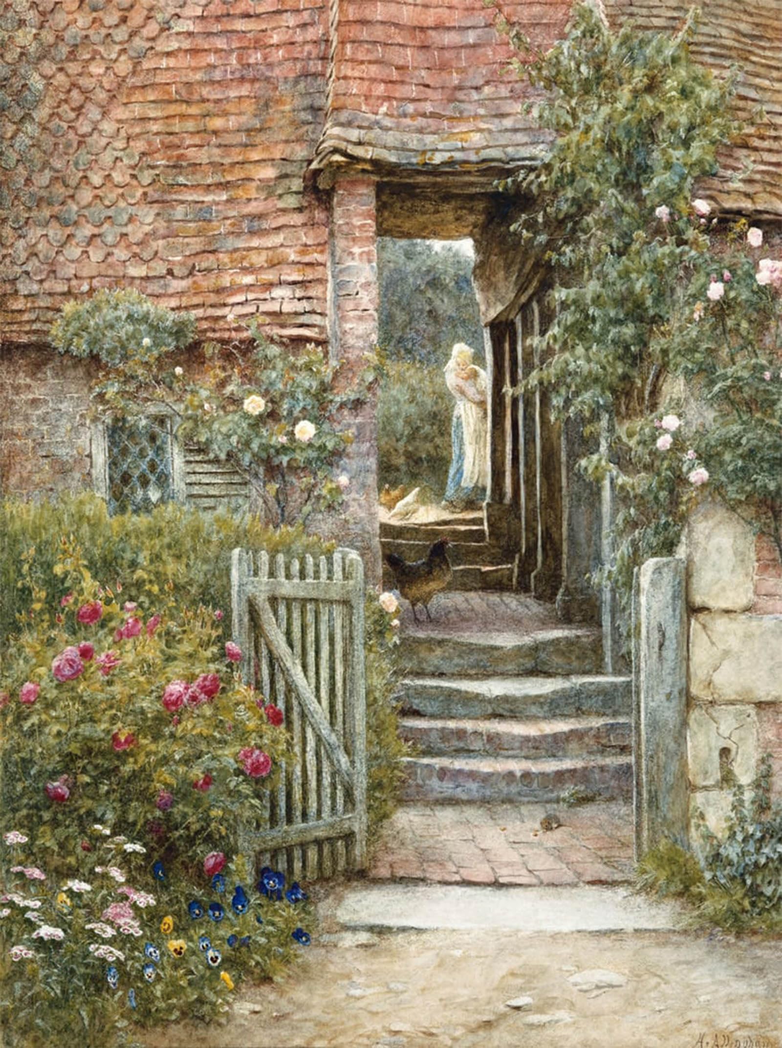 SERENDIPITP Vintage Wall Art Canvas Nordic Poster Canvas Print Picture Under the Old Malthouse Hambledon Surrey by Helen Allingham Wall Art Poster for Home Decor 60x90cm