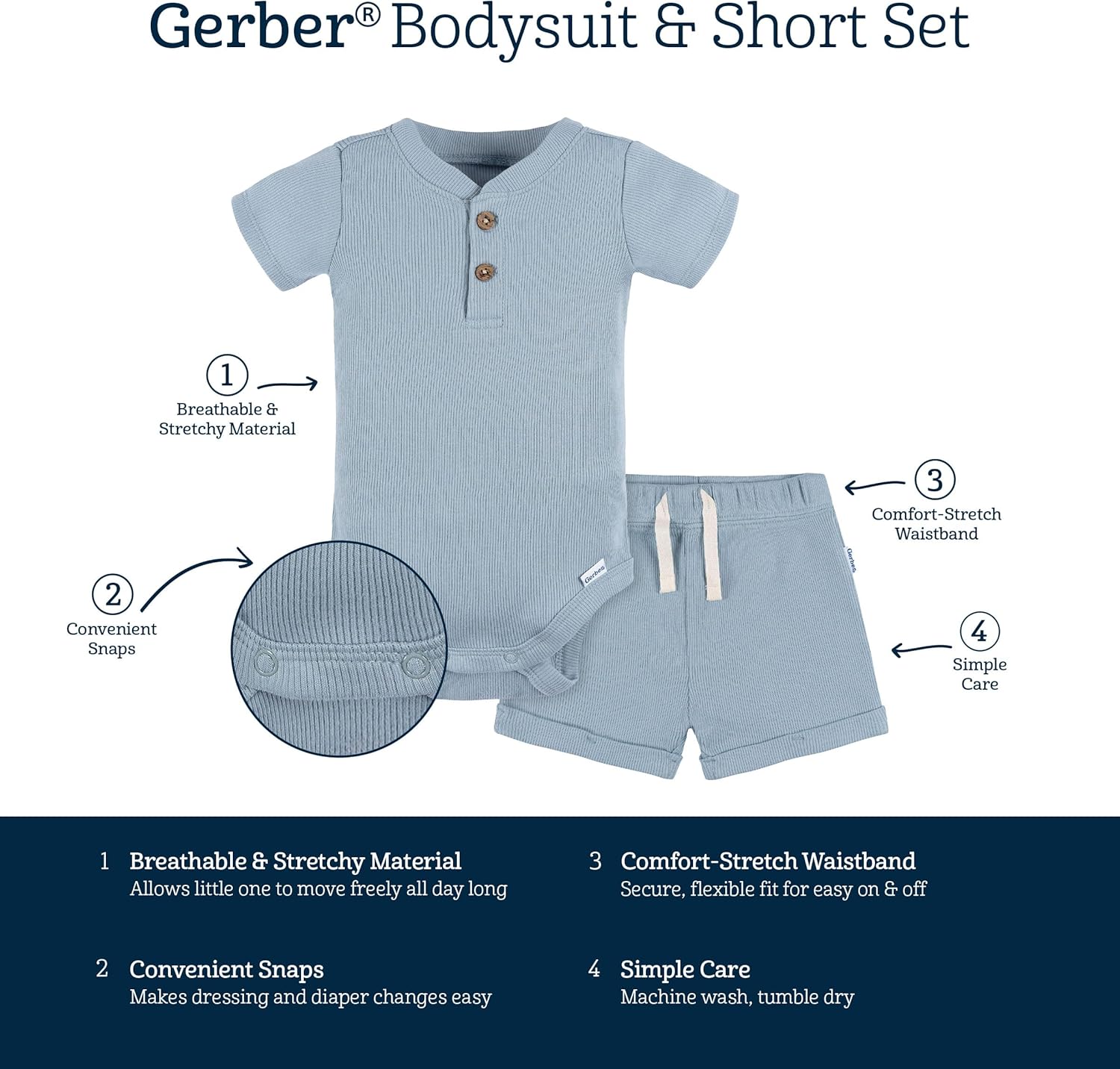 Gerber Unisex Baby Bodysuit and Short Set - Image 6