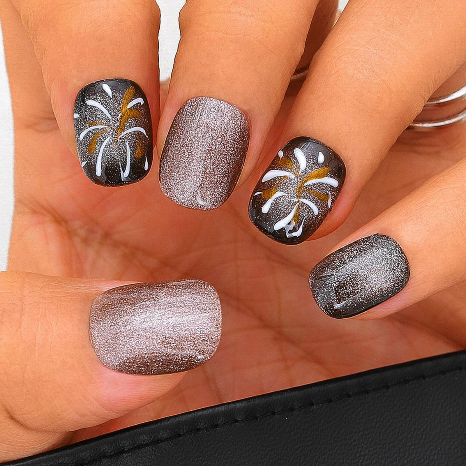 Sethexy Brown Cat Eye Handmade Press On Nails Short Coffin Hand-painted False Nail Salon Acrylic Glossy for Women and Girls 10PCS (Brown2) - Image 3