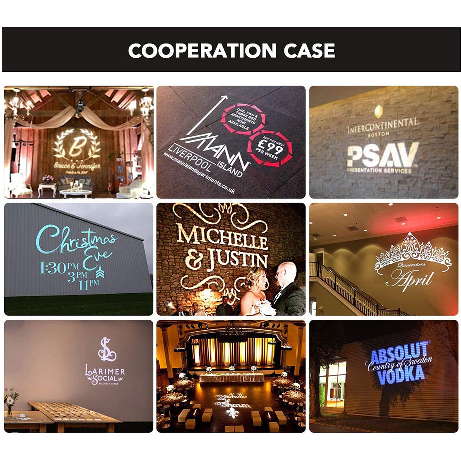 Gobo-Projektor, 15 W, Logo, LED, Gobo-Licht, kostenloser benutzerdefinierter Projektor für AD, manueller Zoom für Partybeleuchtung, Hochzeit, DJ, Hochzeit, Geschäft (schwarz)