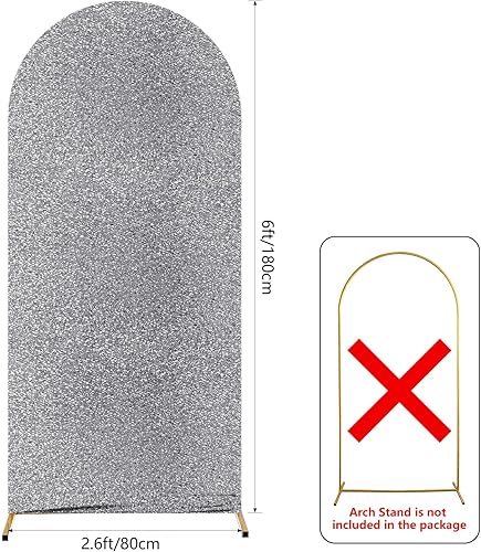 Miniatura 2 de Cubierta de arco de boda plateada brillante de 6 pies, cubierta de soporte de arco ajustable de 2 caras, cubierta de fondo de arco redondo metálico