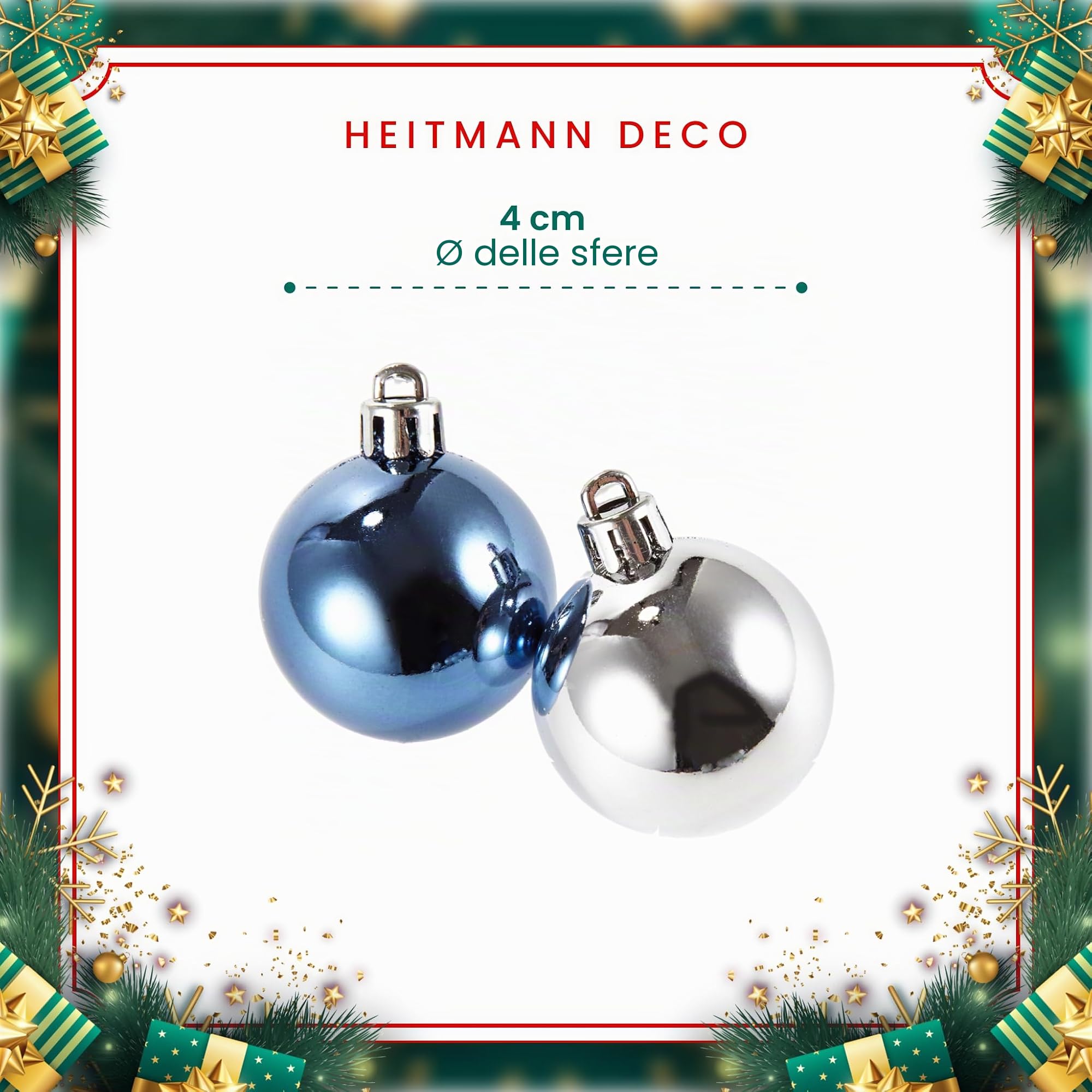 HEITMANN DECO Christmas - Set di 49 palline per albero di Natale, decorazione natalizia azzurro, blu, argento da appendere - Assortimento di palline di plastica