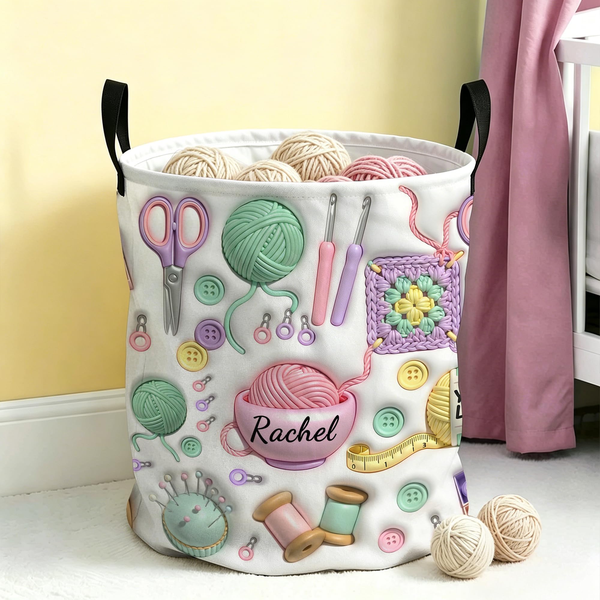 CALLIE Personalised Crochet Yarn Storage Basket with Name, Knitting Gift