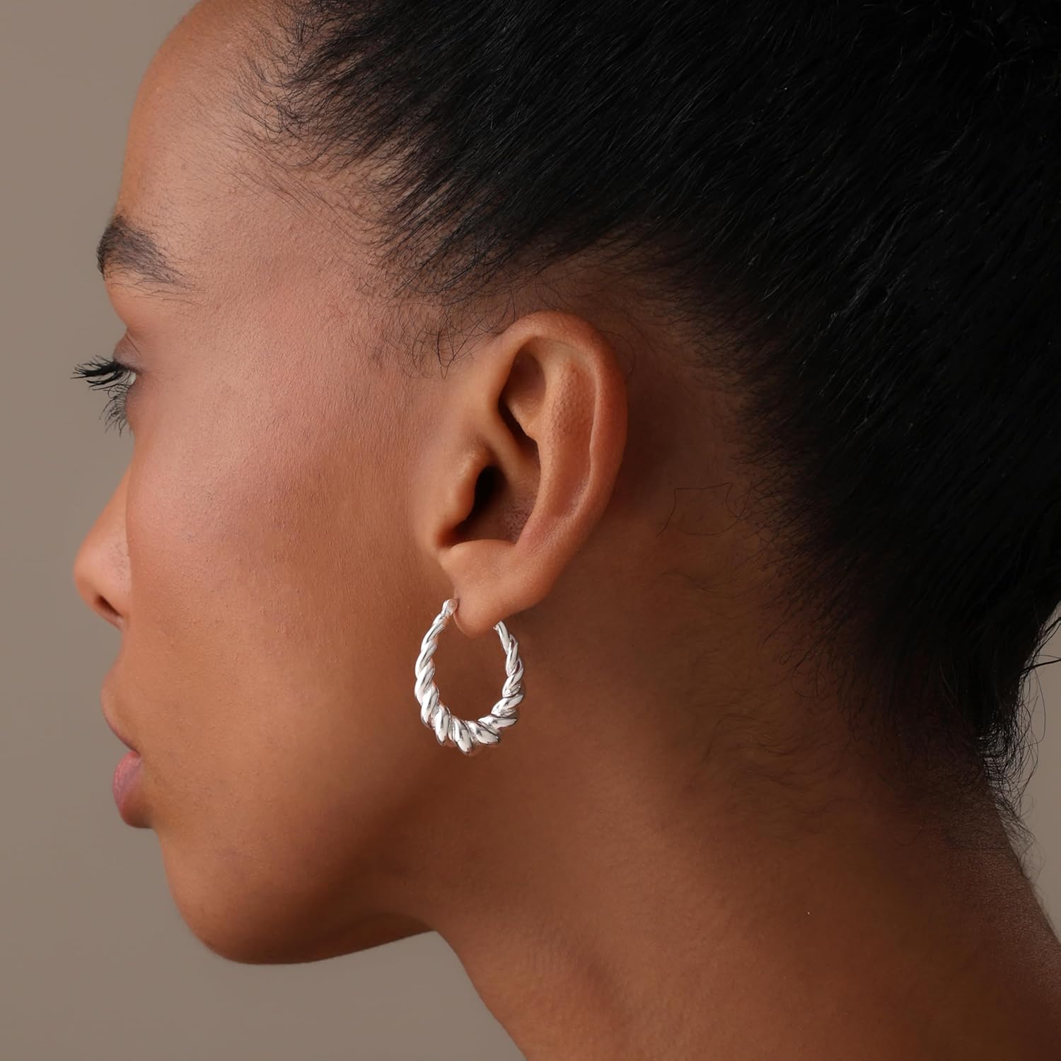 LeCalla 925 Sterling Silver Rope Twisted Hoop Earrings - Women's Chunky Hoops - Lightweight Click Top - Italian Design Shrimp Earring