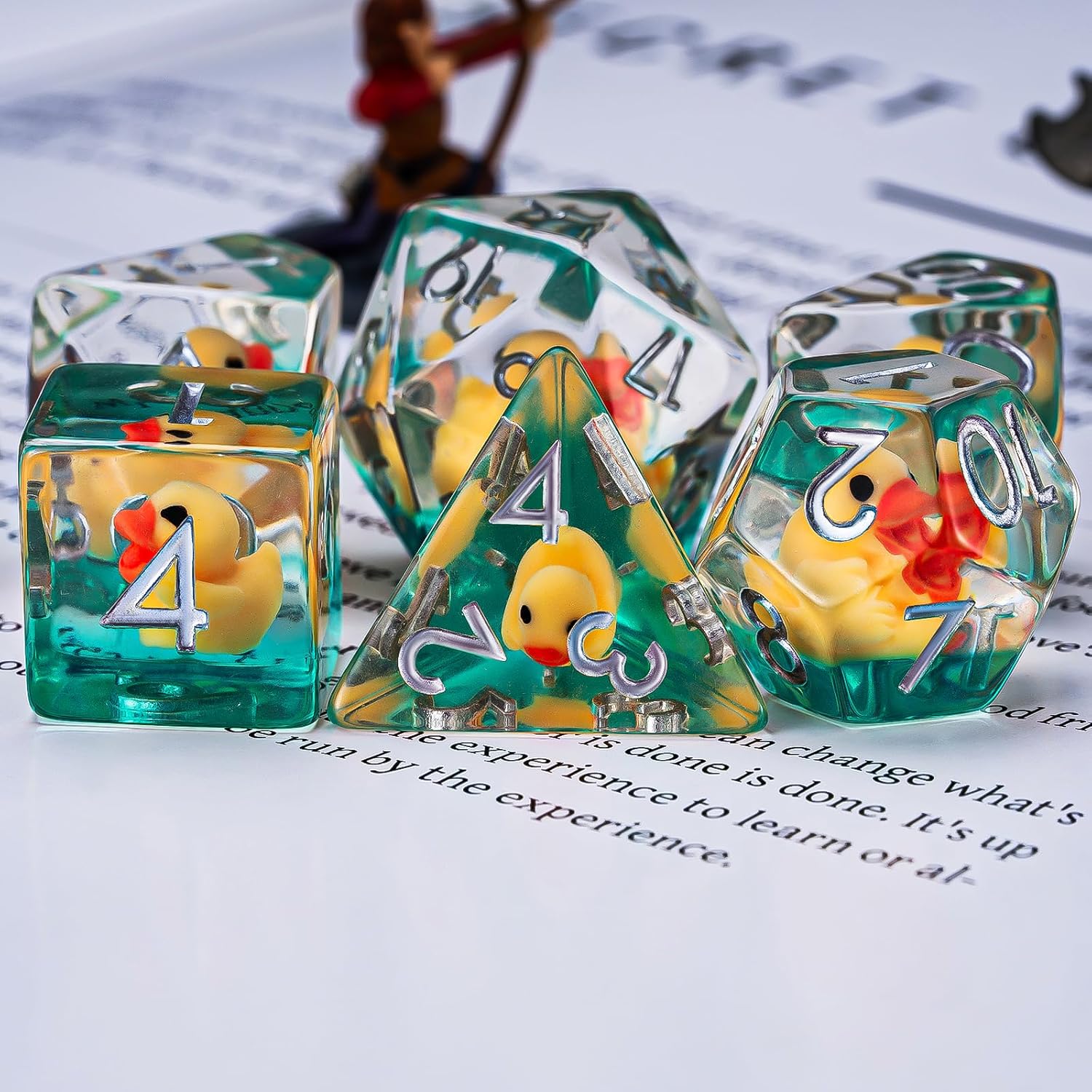 Resin D&D Dice Set, 7pcs Polyhedral Dice (D4, D6, D8, D10, D12, D20, D%) for Dungeons and Dragons, RPG, MTG (Yellow Duck) for Ages 15 and Up