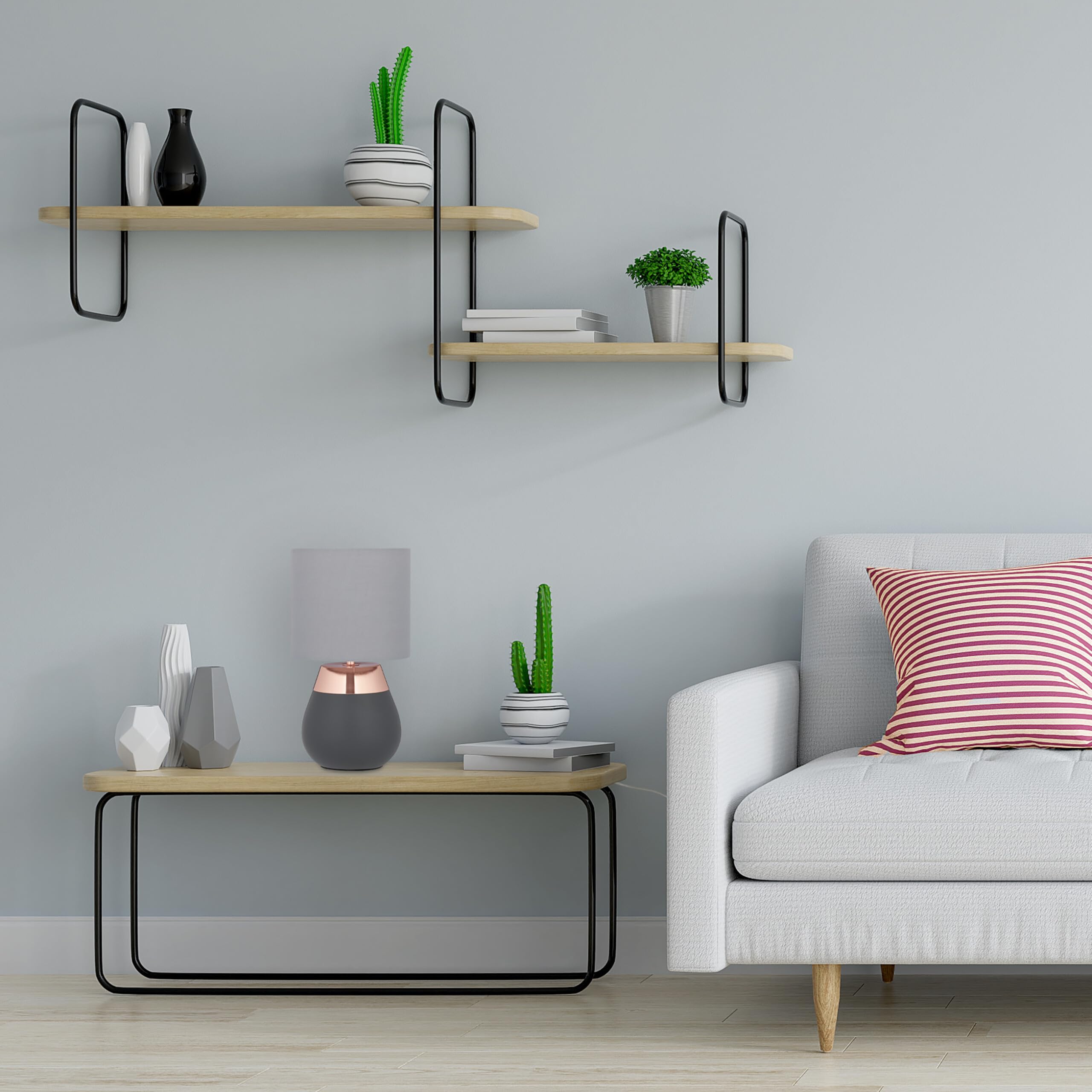 Relaxdays Lampe de chevet, abat-jour, douille E14, câble, H x D : 32 x 18 cm, pour la chambre, gris et cuivre