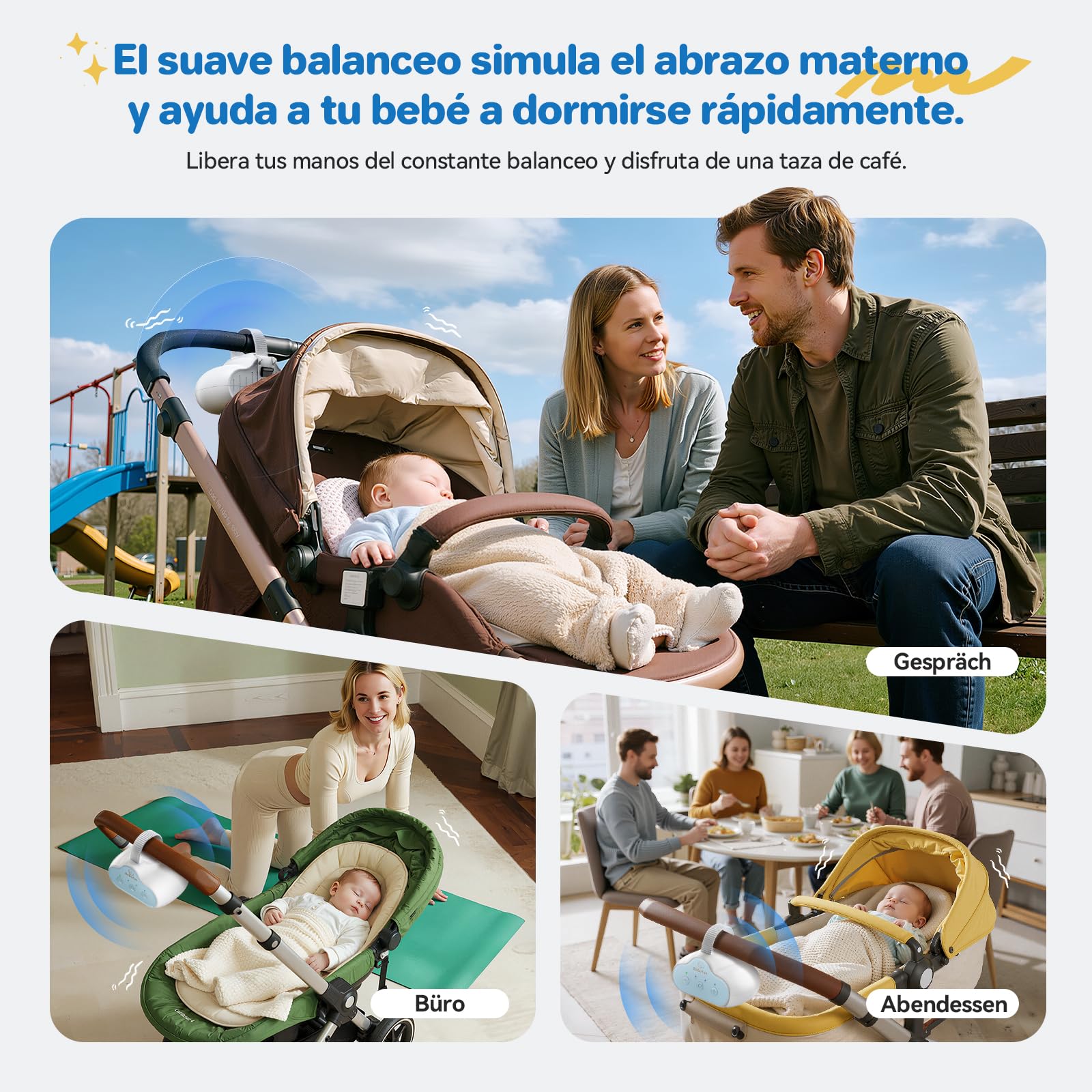 Robofun Baby Rocker, Columpio Para Cochecito De bebé, Ayuda Para Dormir Para Bebés, Temporizador De 30-60-90 Minutos, USB-C Recargable, 3 Niveles De Intensidad – Se Adapta A Todos Los Cochecitos — view 8