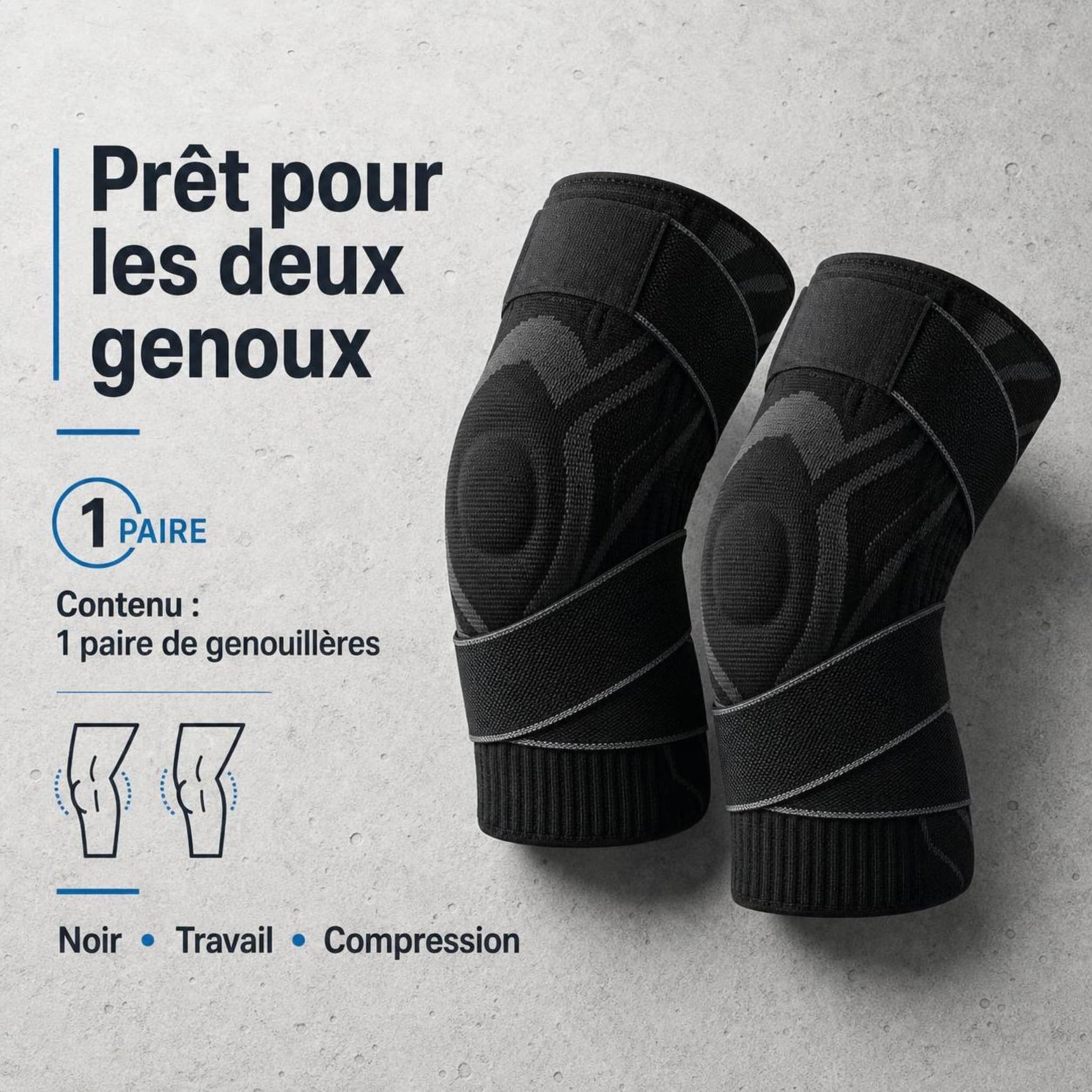 genouillère de Chantier avec Compression 360 Degrés, Coussin Gel, Ressorts de Soutien et Matière Respirante pour Carreleur, Jardinage et Positions Agenouillées (L,Noir,2 paires)