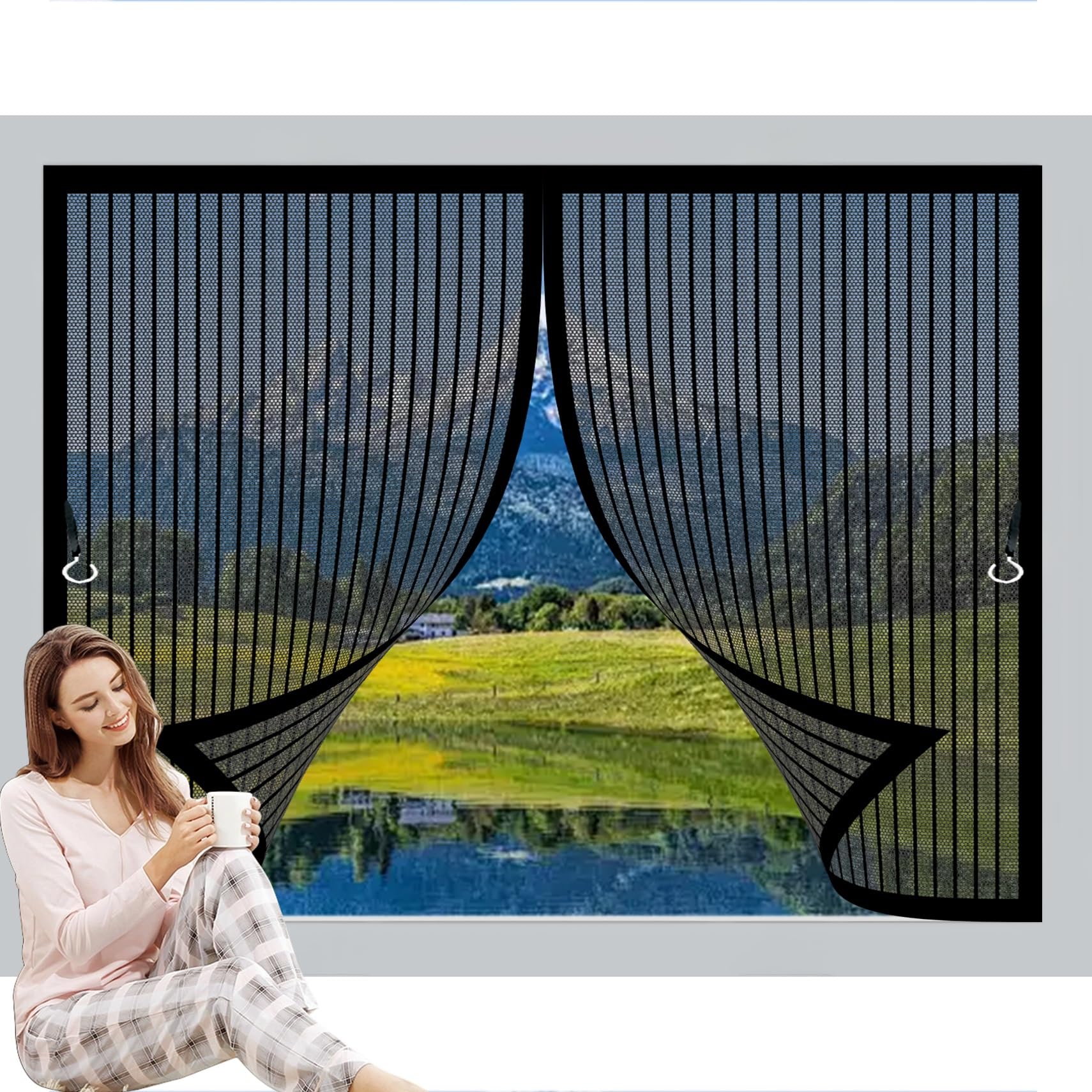 Chbin Black Magnetic Door Screen 133X210cm Automatically Closes, Keep Bugs Out, Without Drilling, Easy To Install, Magnetic Curtain Screen For Double Door/French Doors,