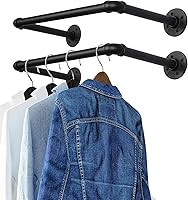 OROPY Industrial Pipe Clothes Rack 21.2" Set of 2 - Heavy Duty Wall Mounted Black Iron Garment Rod for Closet, Laundry & Storage