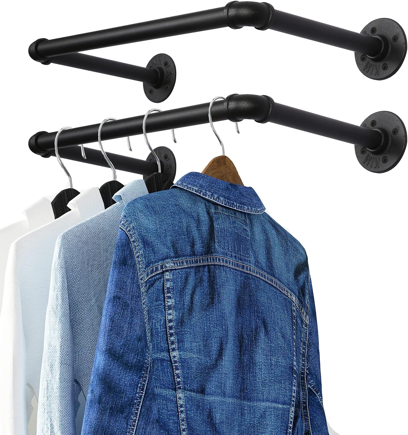Industrial Pipe Clothes Rack 21.6ââ‚¬Â Set of 2, Heavy Duty Wall Mounted Black Iron Garment Bar, Multi-Purpose Clothing Hanging Rod for Laundry Room and Closet Storage