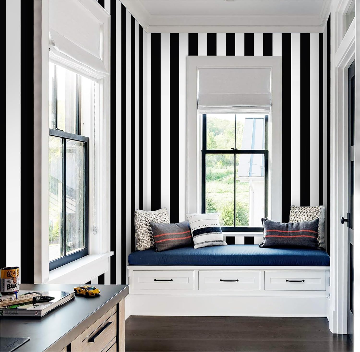 Guvana 472.4"x17.7" Striped Peel and Stick Wallpaper Black and White Self-Adhesive Wallpaper Removable Contact Paper Waterproof Wall Paper for Livingroom Cabinets Shelves Drawer Liner Decor Vinyl Roll