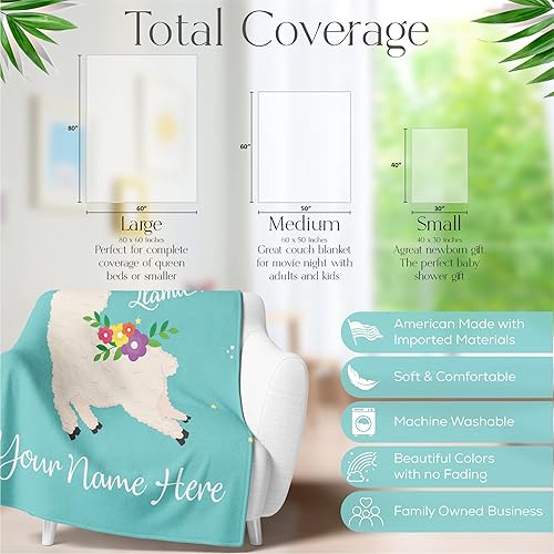 Miniatura 5 de Manta de llama personalizada con nombre personalizado para niños, mujeres o adultos, linda, cómoda y afelpada con colores suaves para ropa de cama,